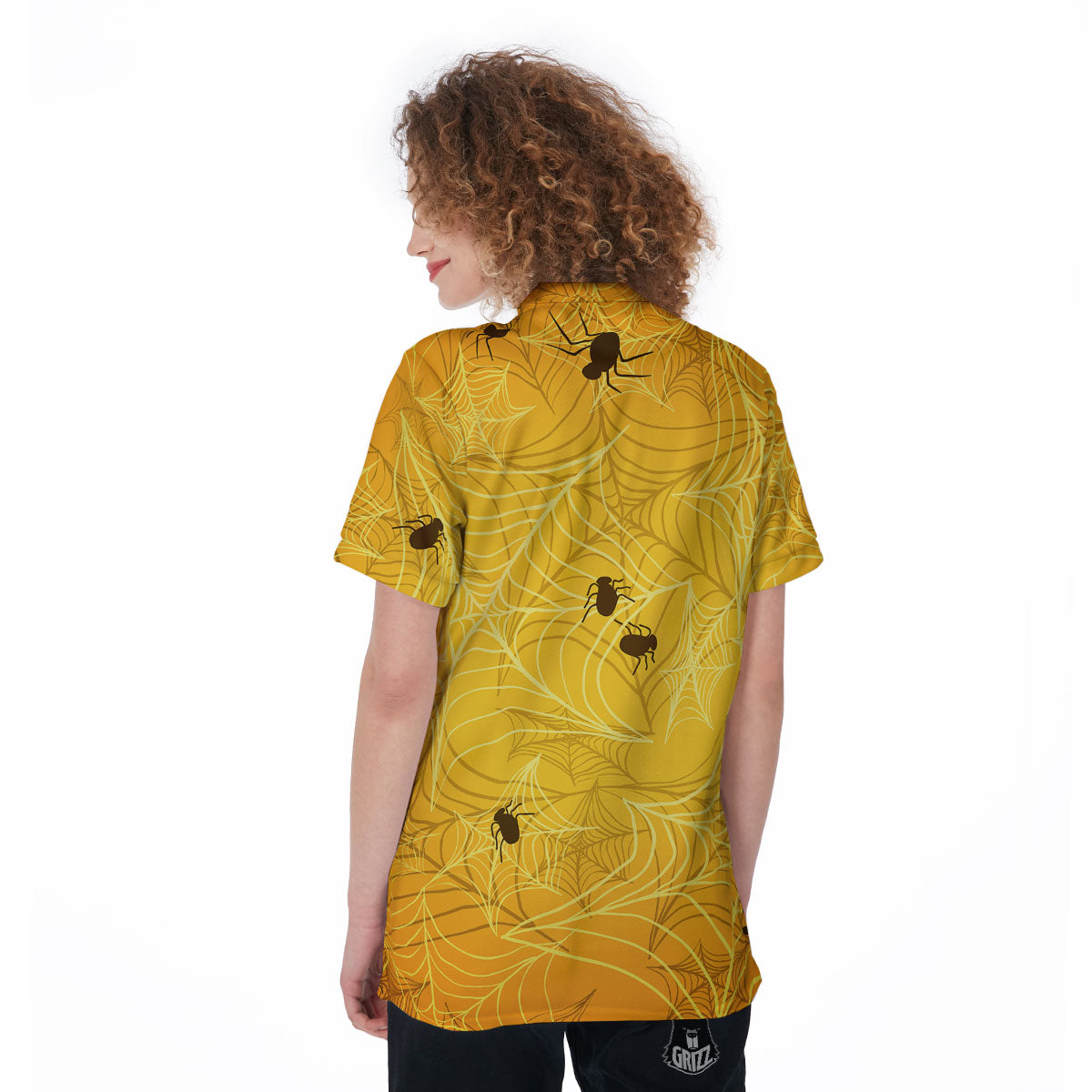 Cobweb Yellow Print Women's Golf Shirts-grizzshop
