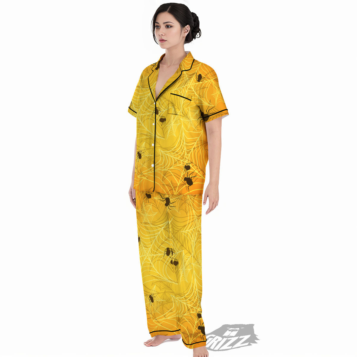 Cobweb Yellow Print Women's Pajamas Set-grizzshop