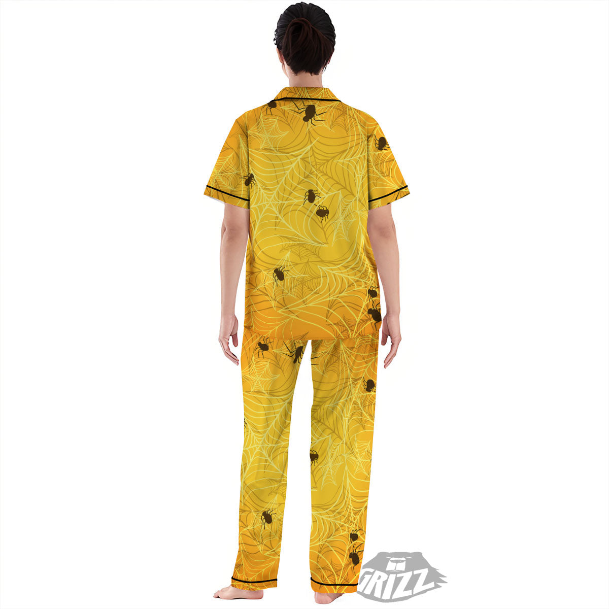 Cobweb Yellow Print Women's Pajamas Set-grizzshop