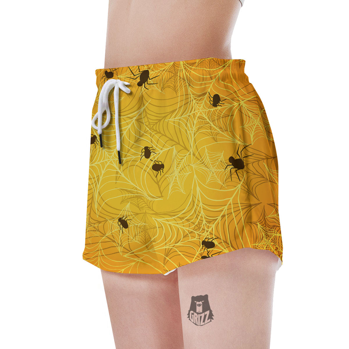 Cobweb Yellow Print Women's Shorts-grizzshop