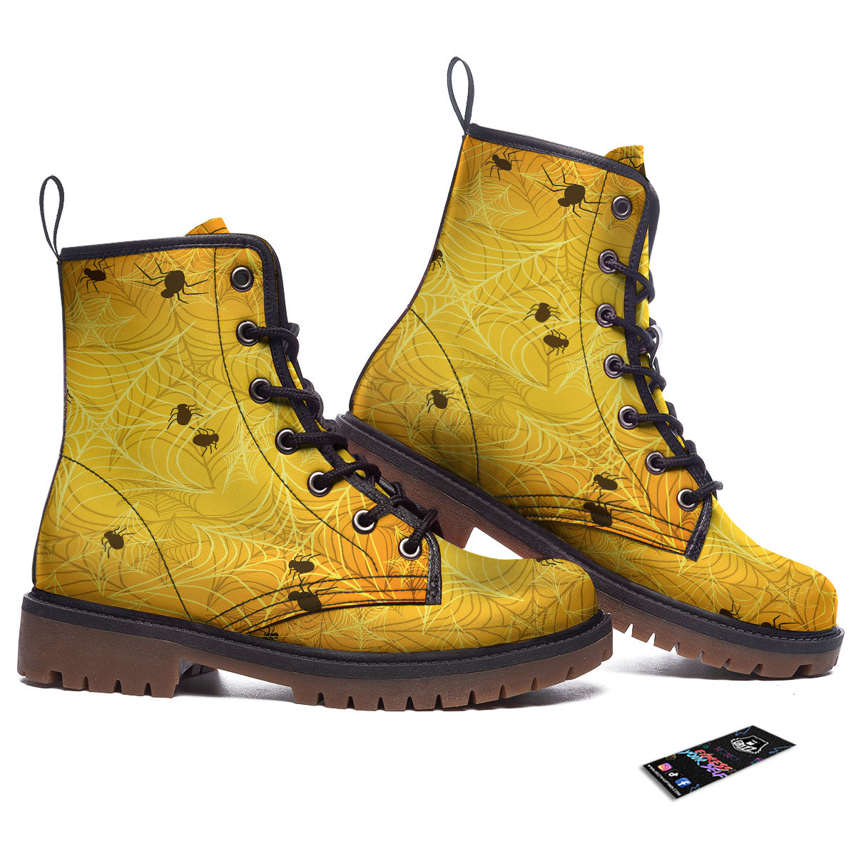 Cobweb Yellow Print Work Boots-grizzshop