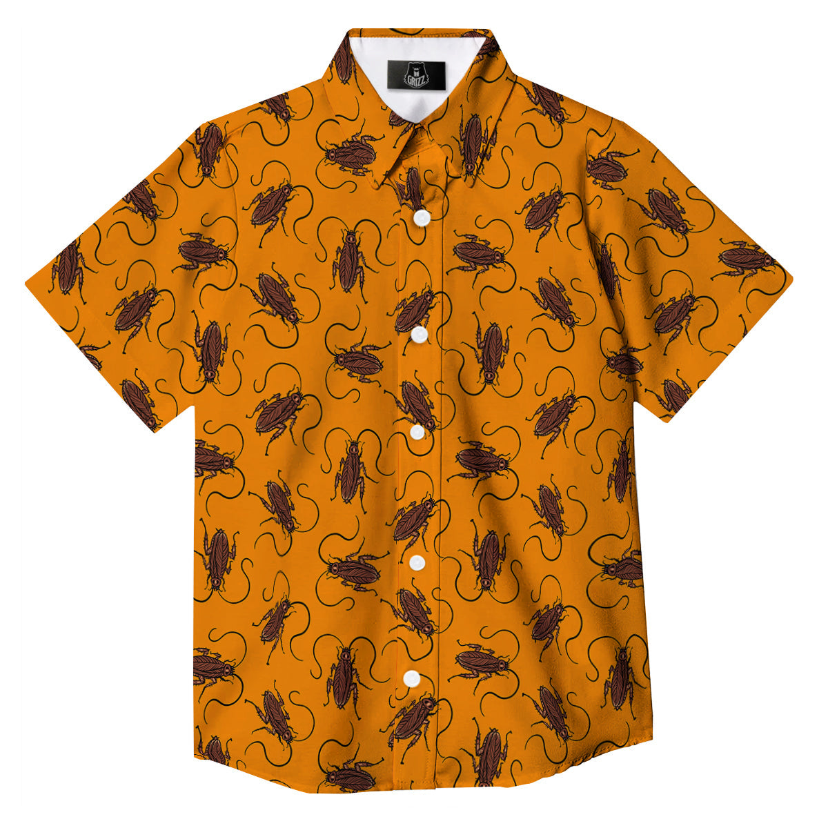 Cockroach Orange Print Pattern Button Up Shirt-grizzshop