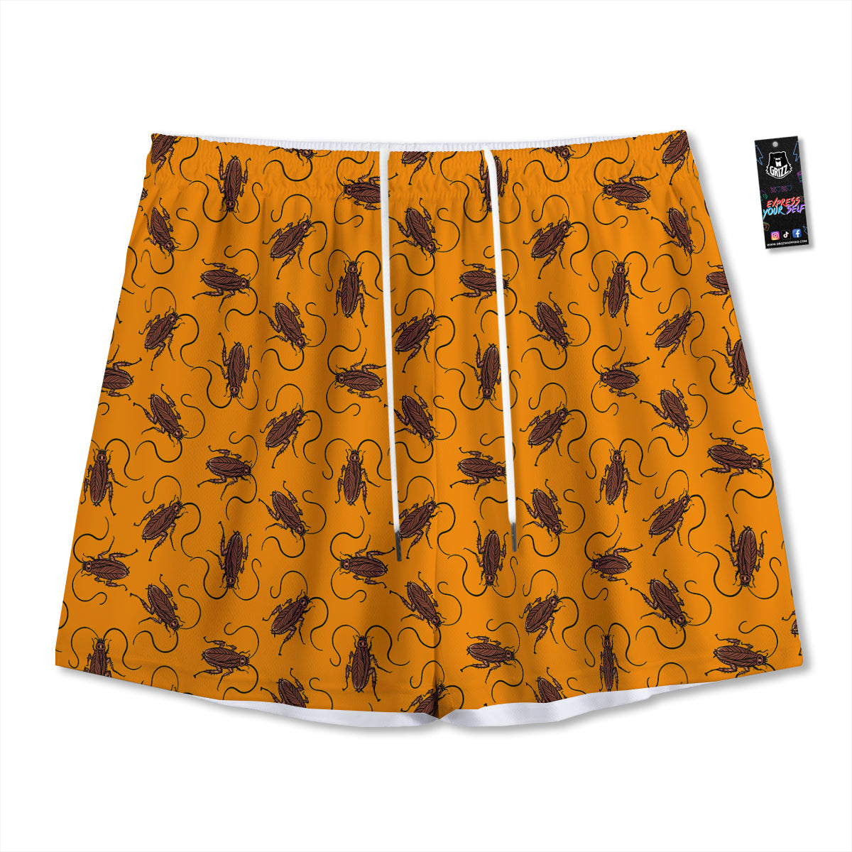 Cockroach Orange Print Pattern Mesh Shorts-grizzshop