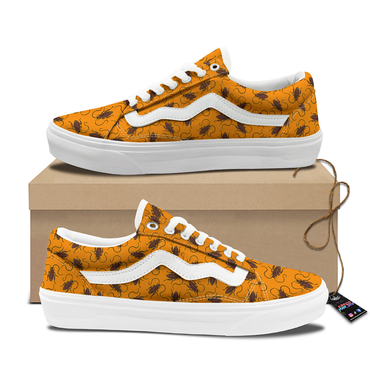 Cockroach Orange Print Pattern Skate Shoes-grizzshop