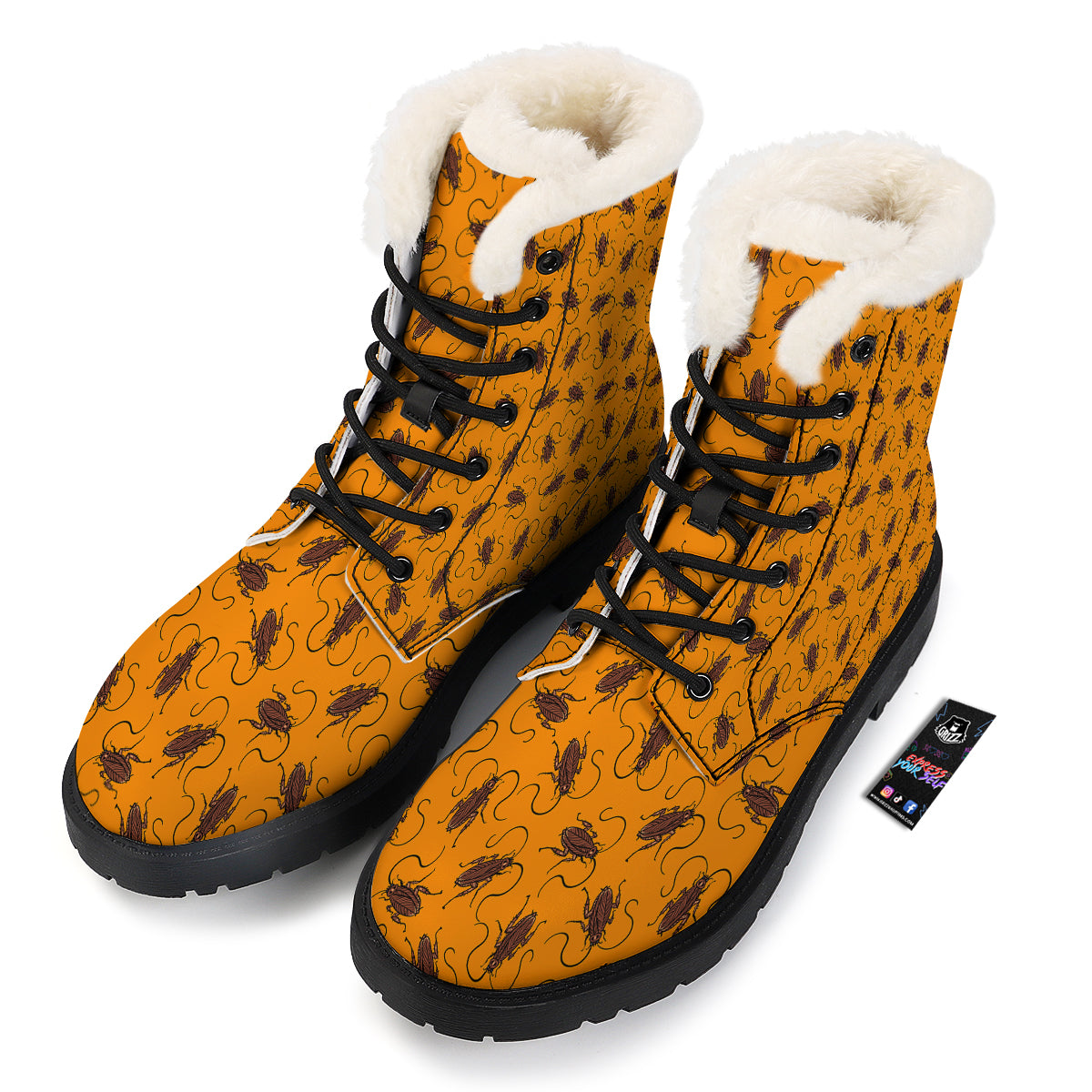 Cockroach Orange Print Pattern Winter Boots-grizzshop