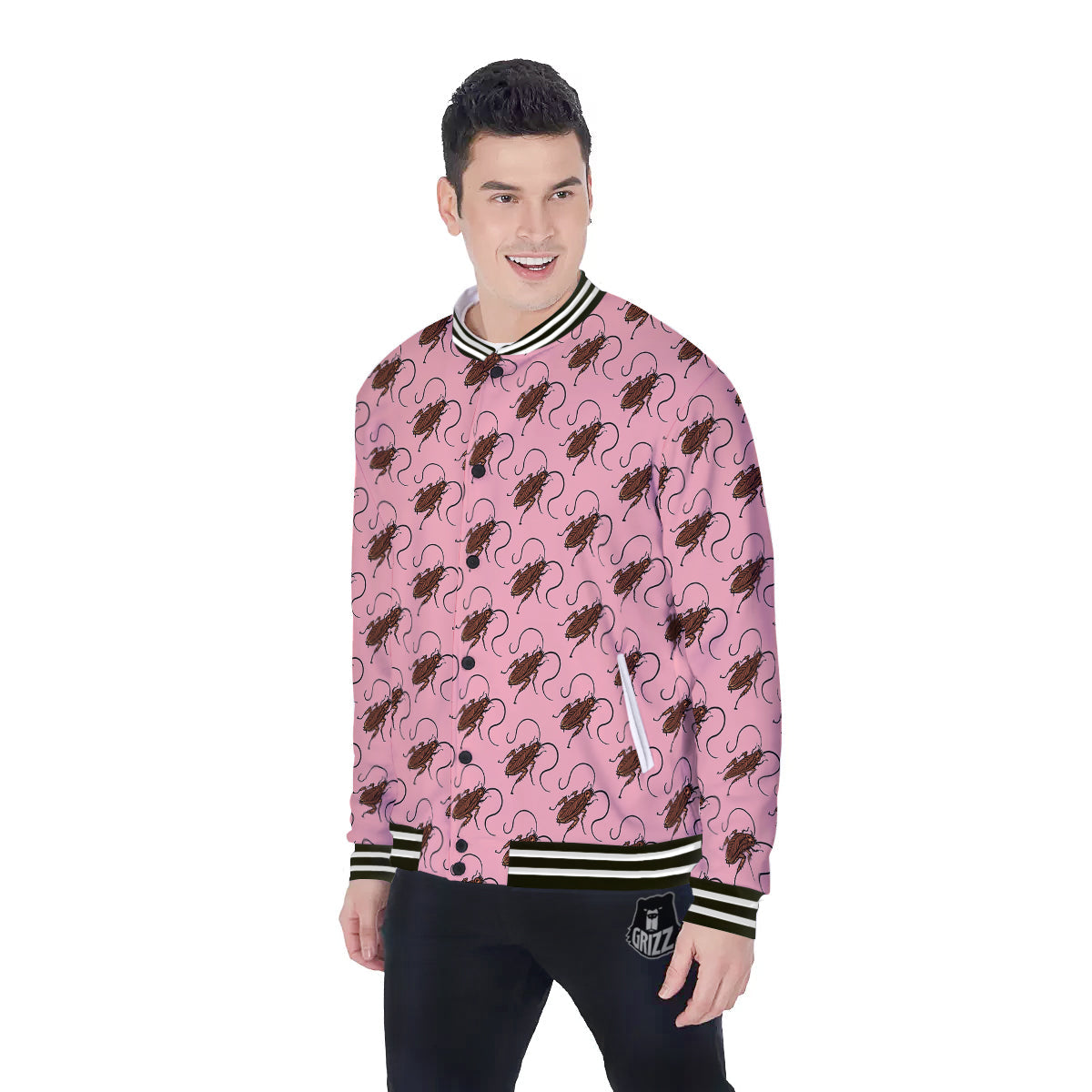 Cockroach Pink Print Pattern Baseball Jacket-grizzshop