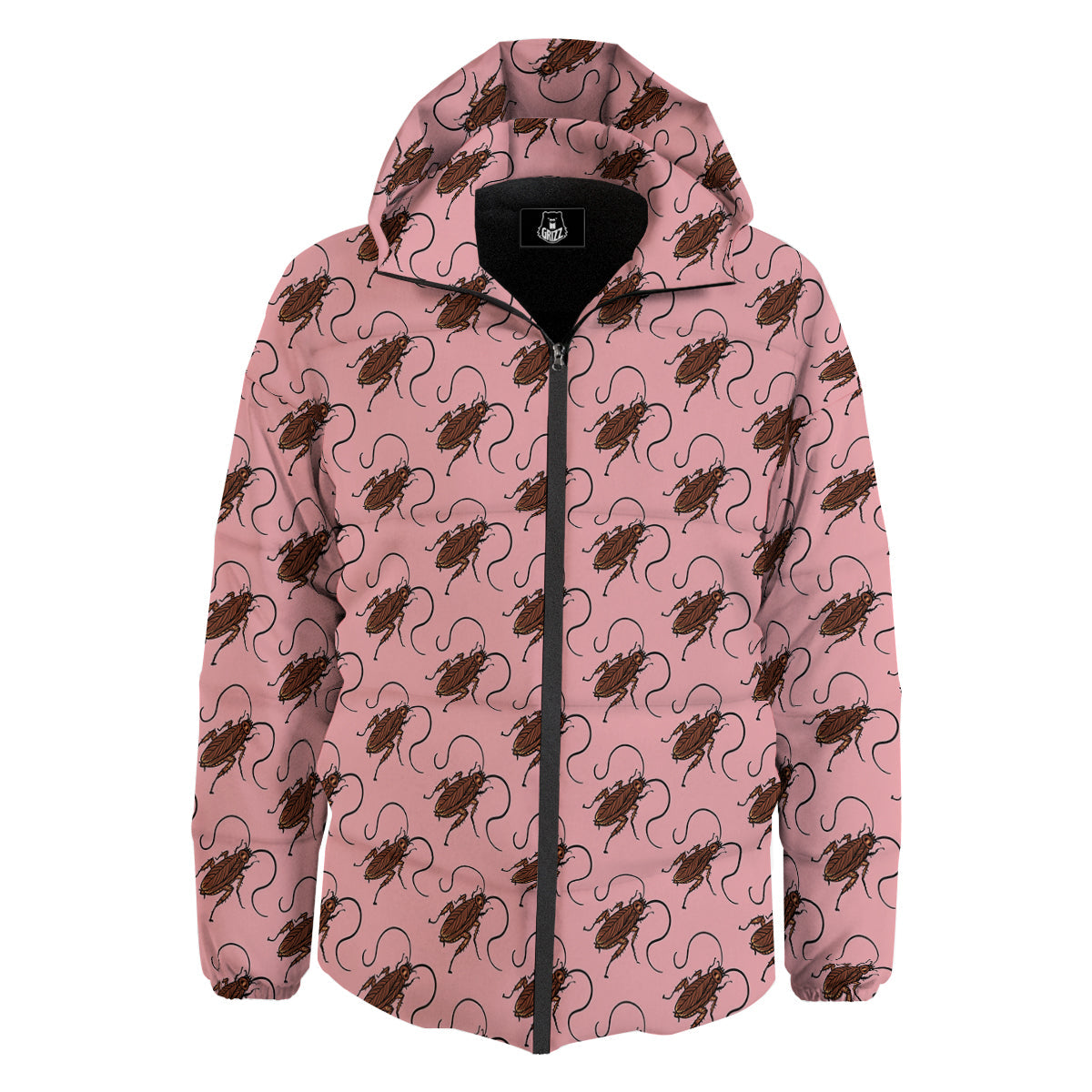 Cockroach Pink Print Pattern Down Jacket-grizzshop