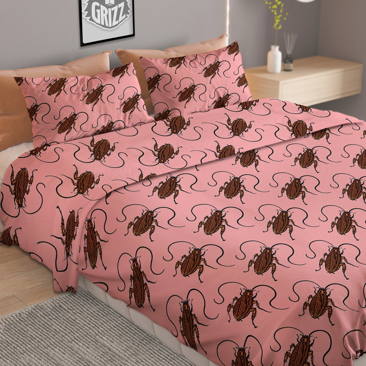 Cockroach Pink Print Pattern Duvet Cover Bedding Set-grizzshop