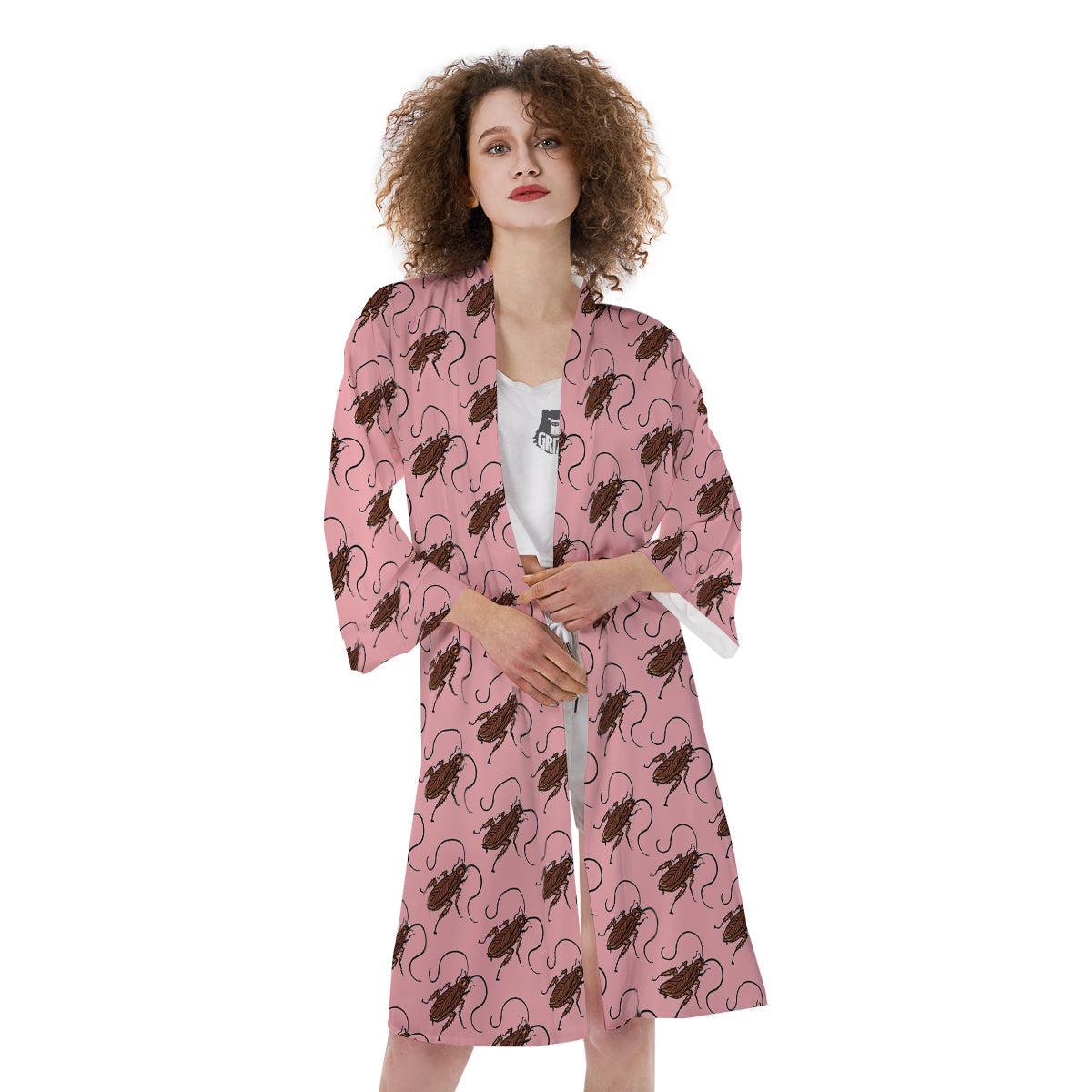 Cockroach Pink Print Pattern Kimono-grizzshop