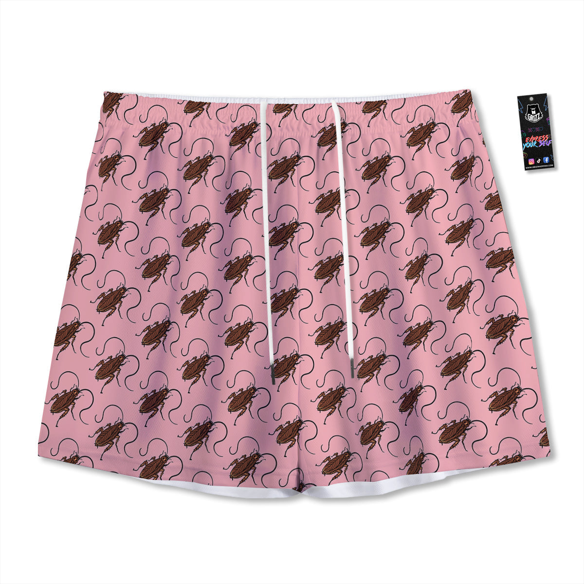 Cockroach Pink Print Pattern Mesh Shorts-grizzshop