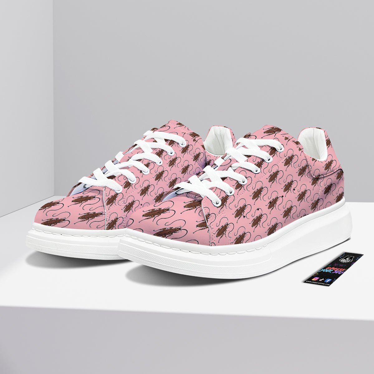 Cockroach Pink Print Pattern Platform Shoes-grizzshop