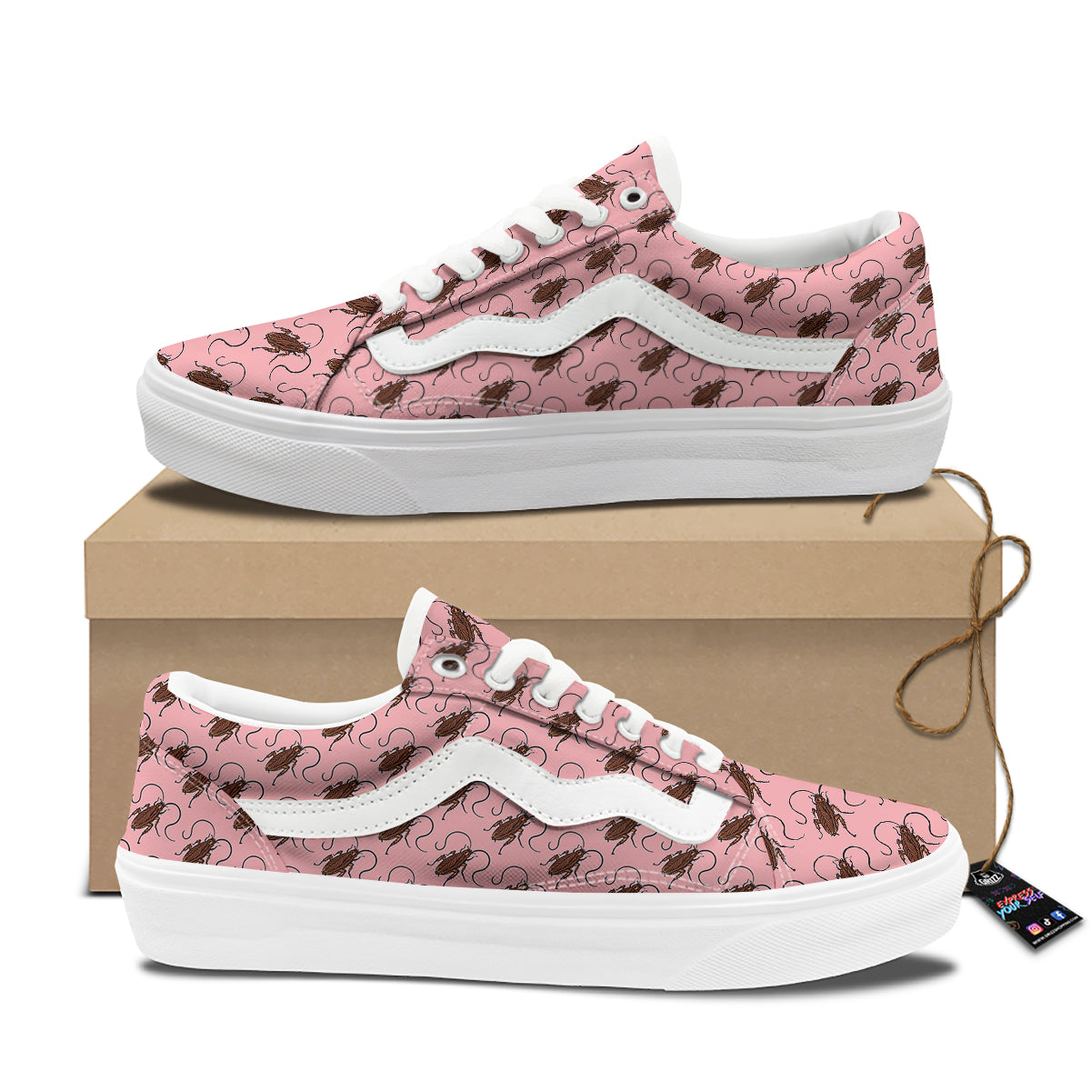 Cockroach Pink Print Pattern Skate Shoes-grizzshop
