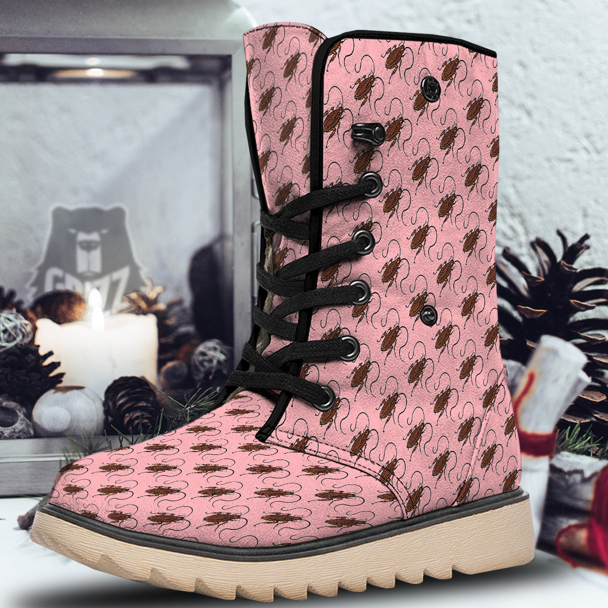 Cockroach Pink Print Pattern Snow Boots-grizzshop