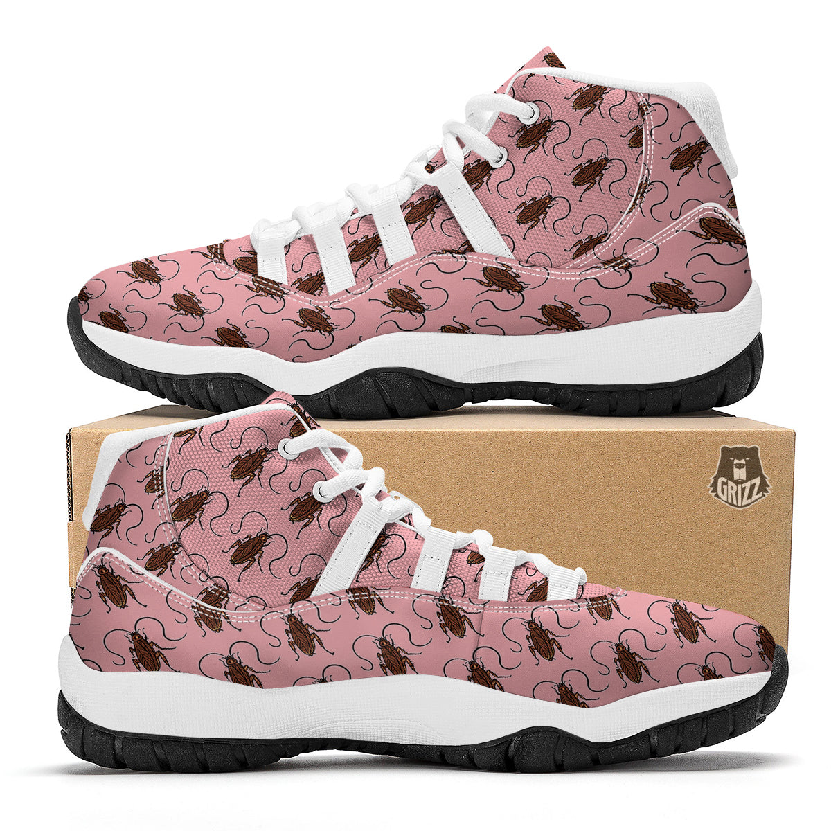 Cockroach Pink Print Pattern White Bball Shoes-grizzshop