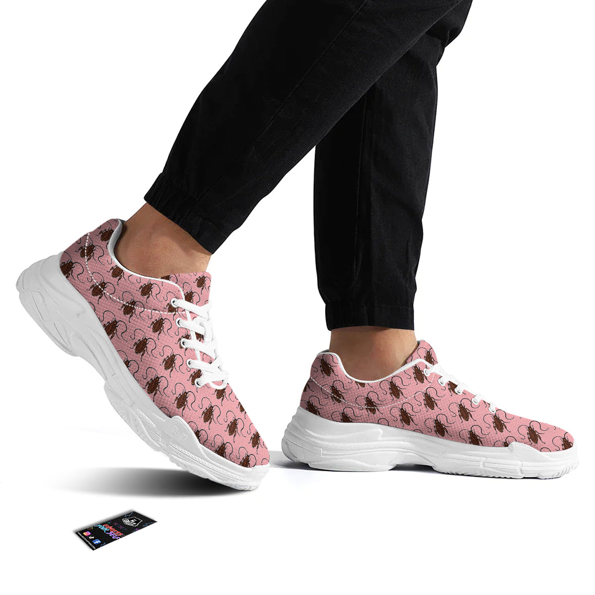 Cockroach Pink Print Pattern White Chunky Shoes-grizzshop