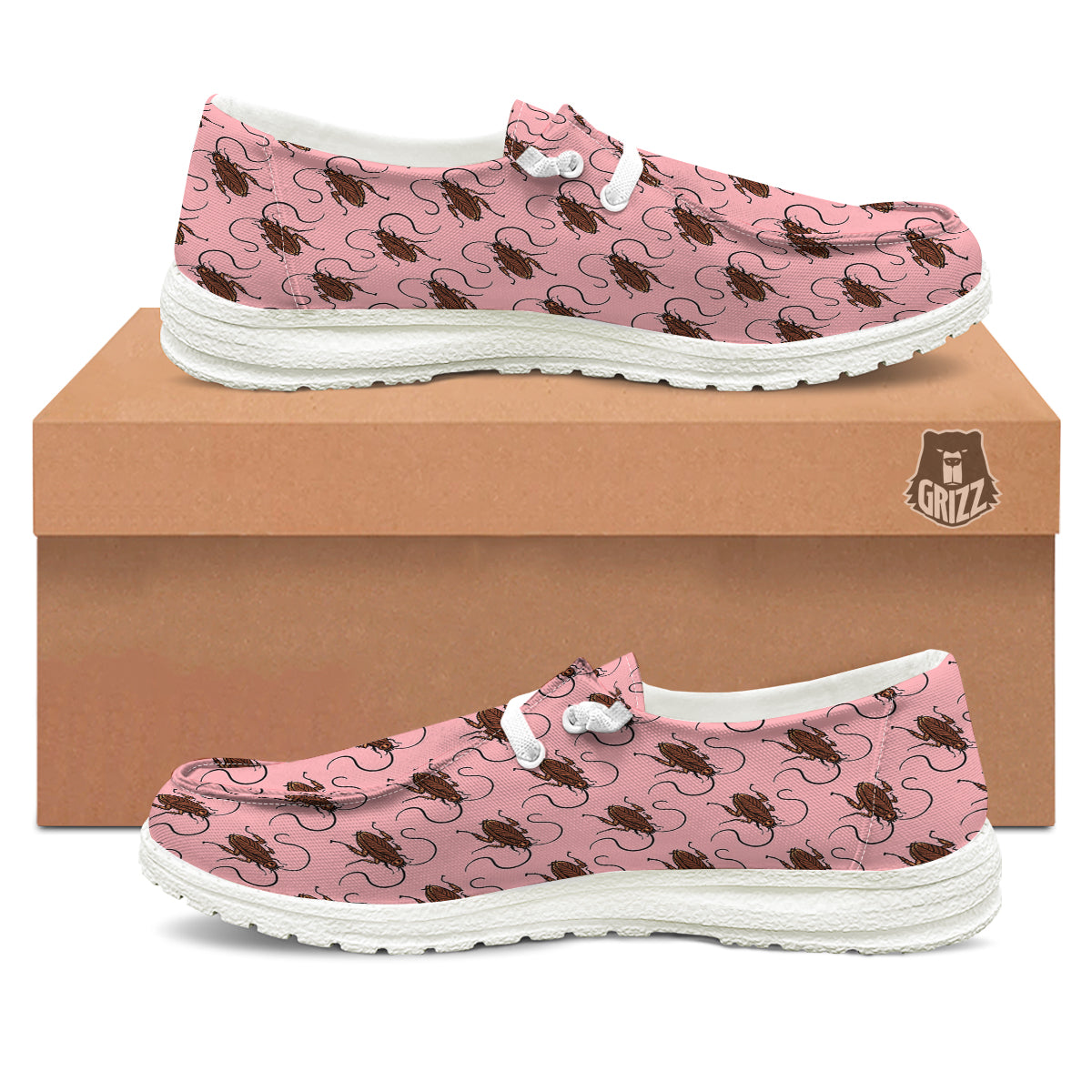 Cockroach Pink Print Pattern White Loafers-grizzshop