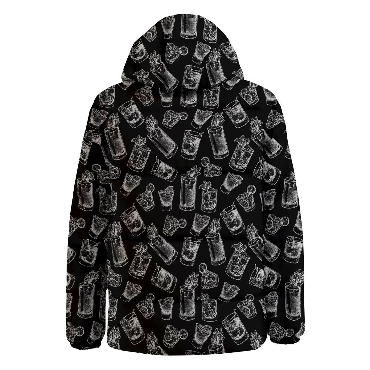 Cocktail Black And White Doodle Print Pattern Down Jacket-grizzshop