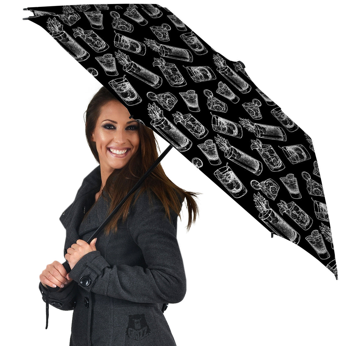 Cocktail Black And White Doodle Print Pattern Umbrella-grizzshop