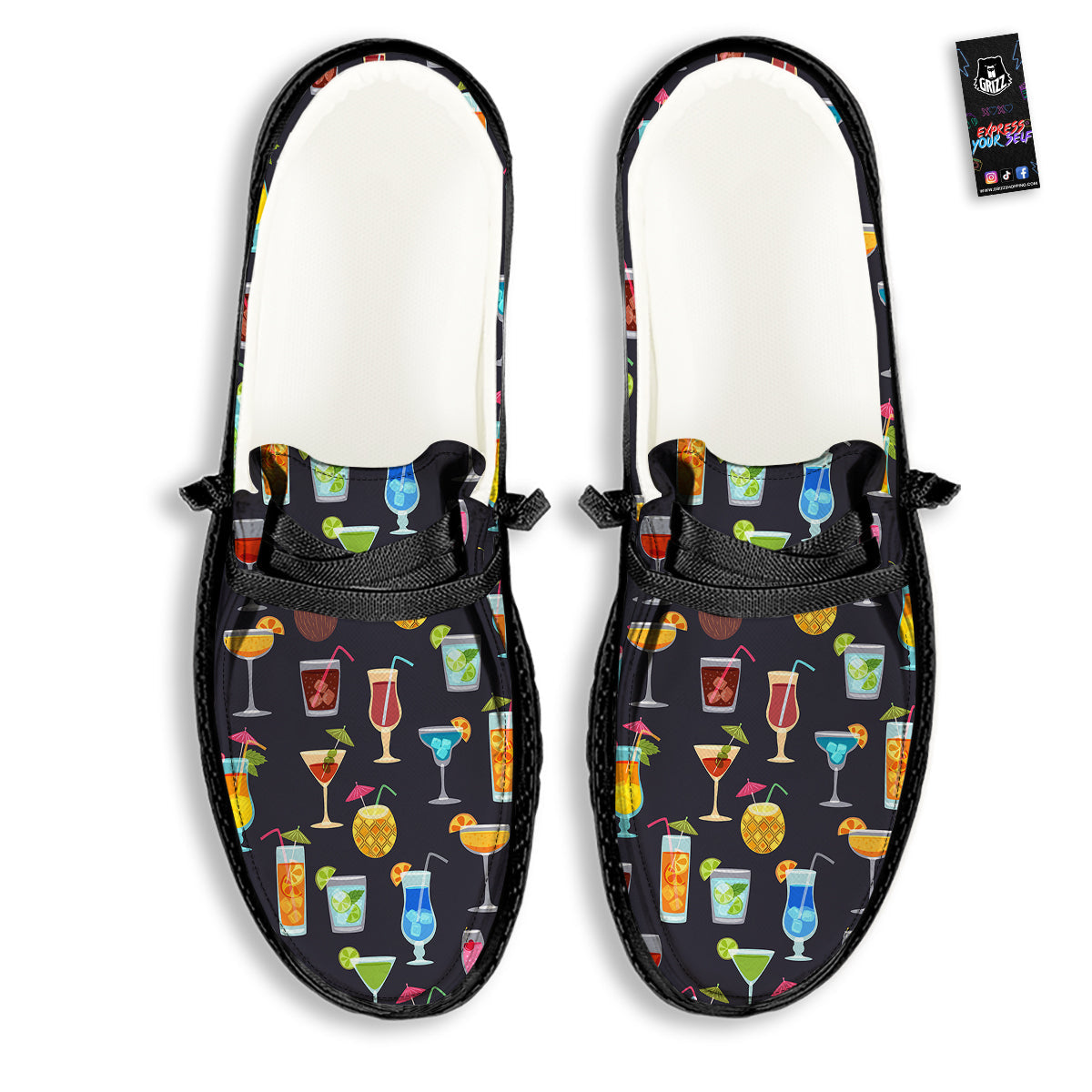 Cocktail Exotic Print Pattern Black Loafers-grizzshop