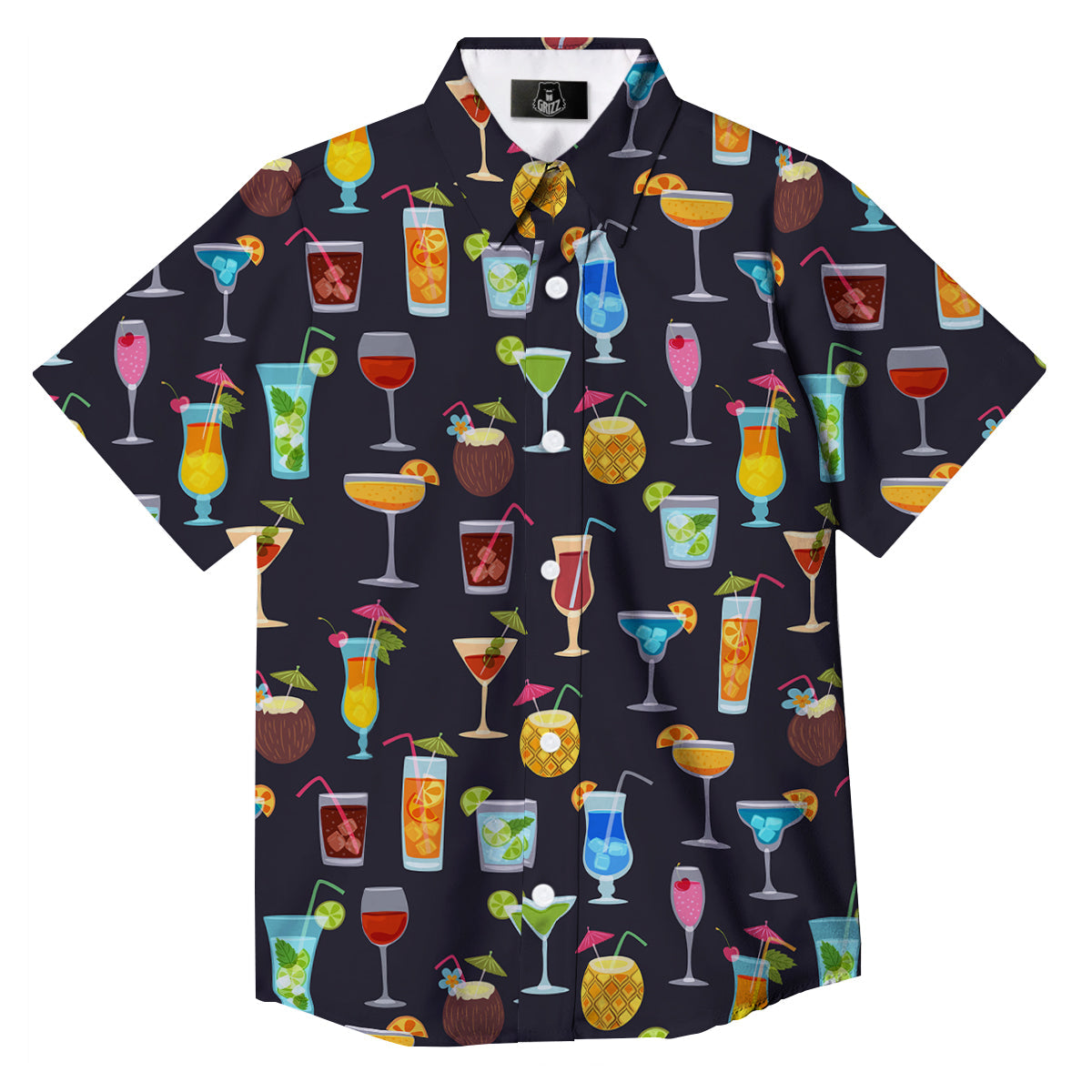 Cocktail Exotic Print Pattern Button Up Shirt-grizzshop