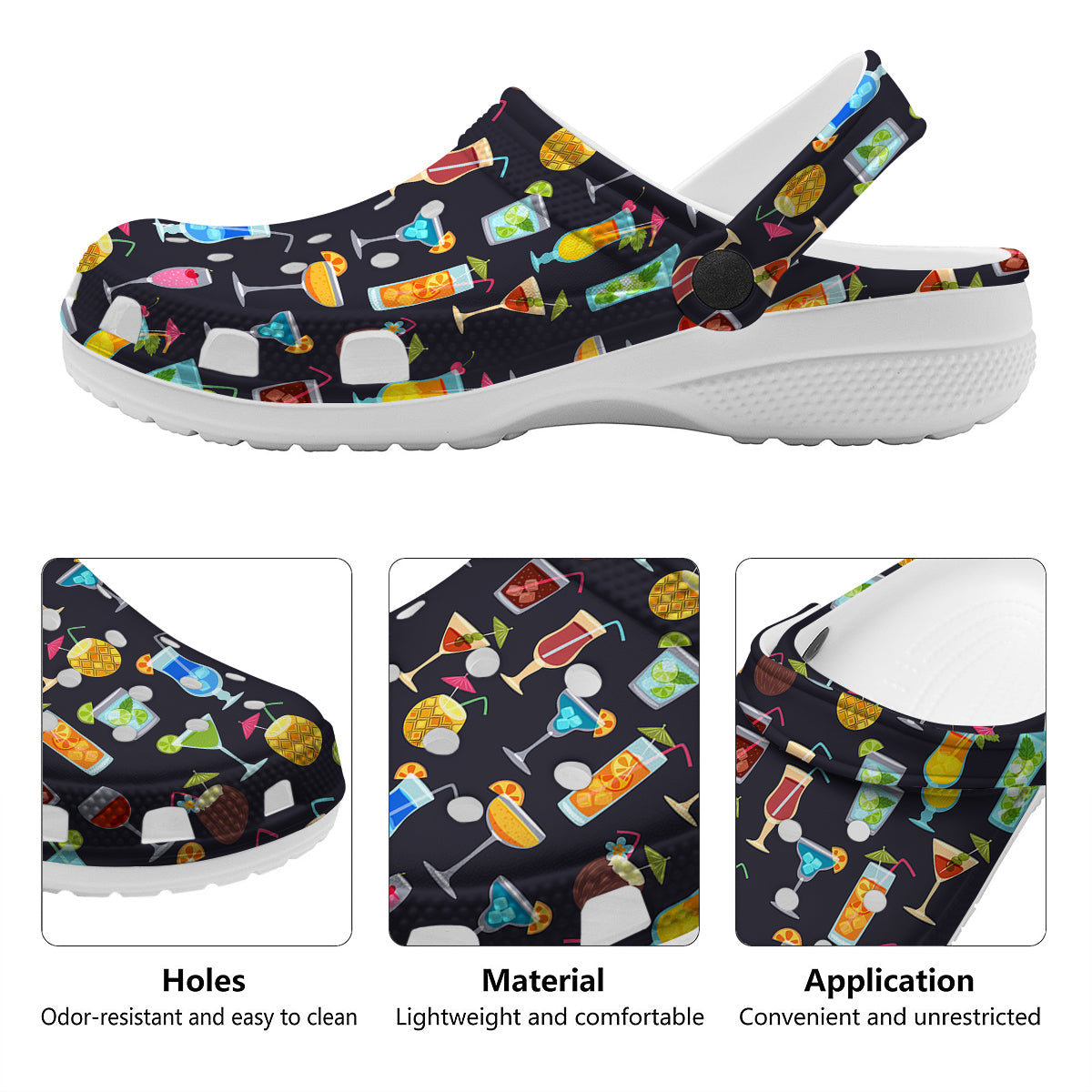 Cocktail Exotic Print Pattern Clog-grizzshop