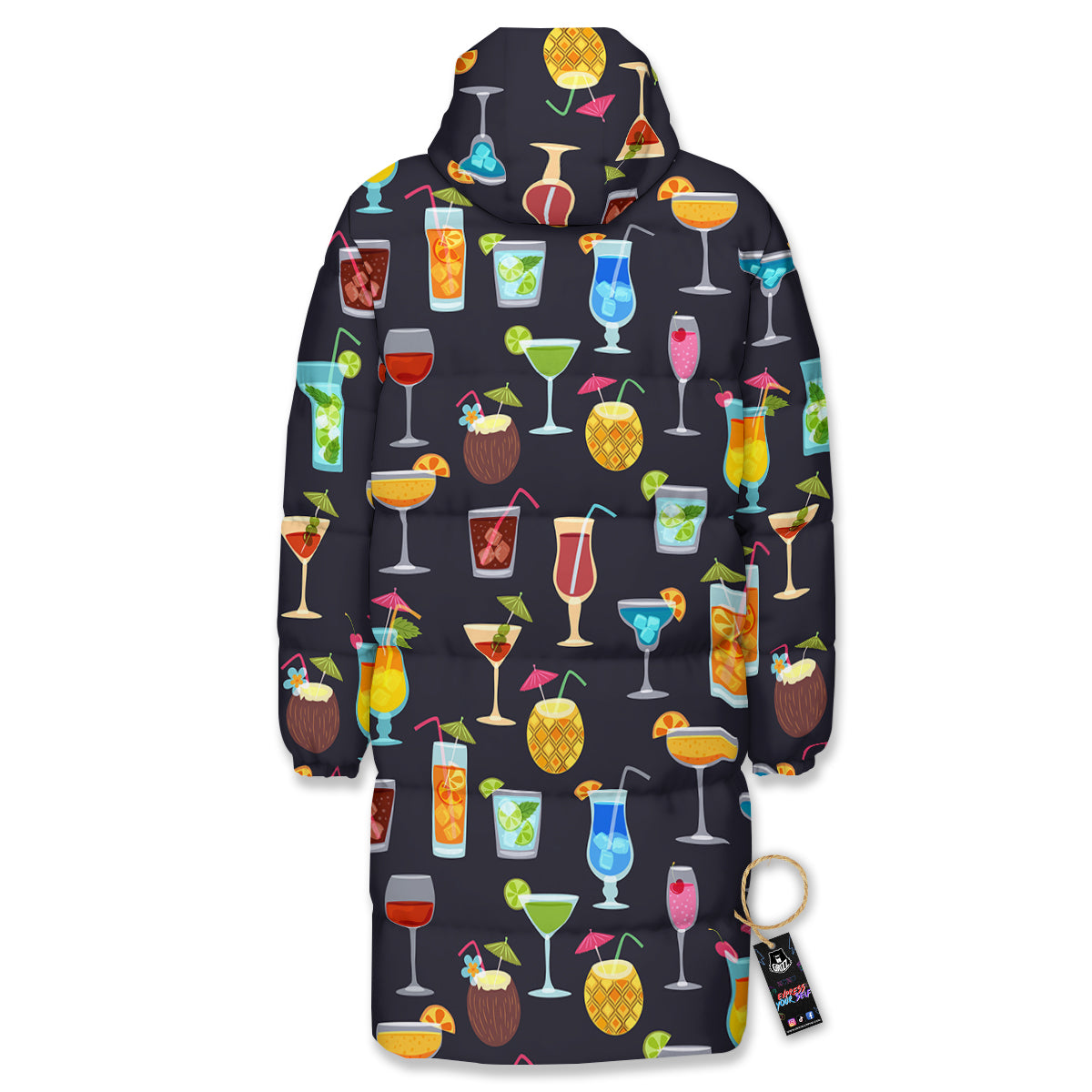 Cocktail Exotic Print Pattern Long Down Jacket-grizzshop