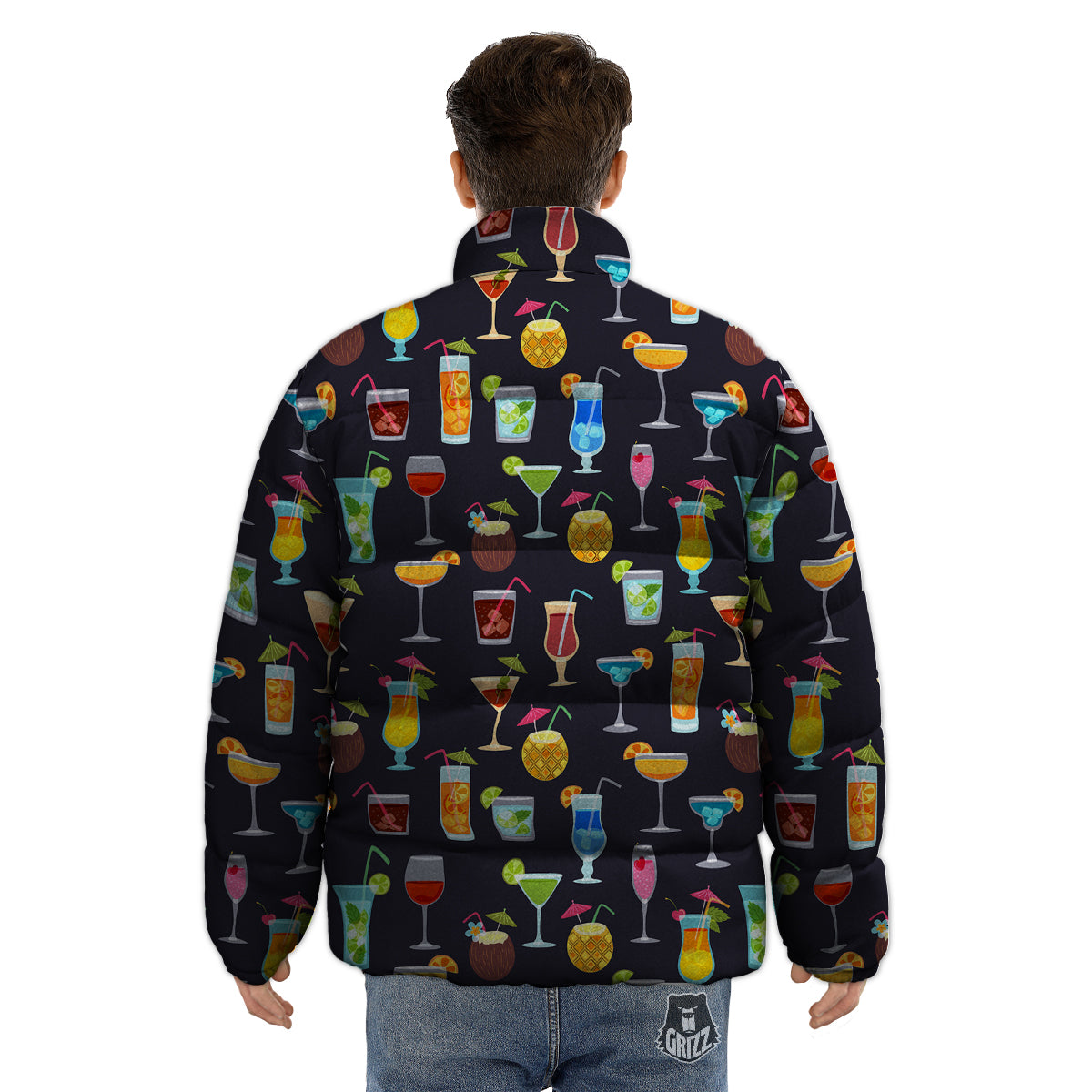 Cocktail Exotic Print Pattern Puffer Jacket-grizzshop