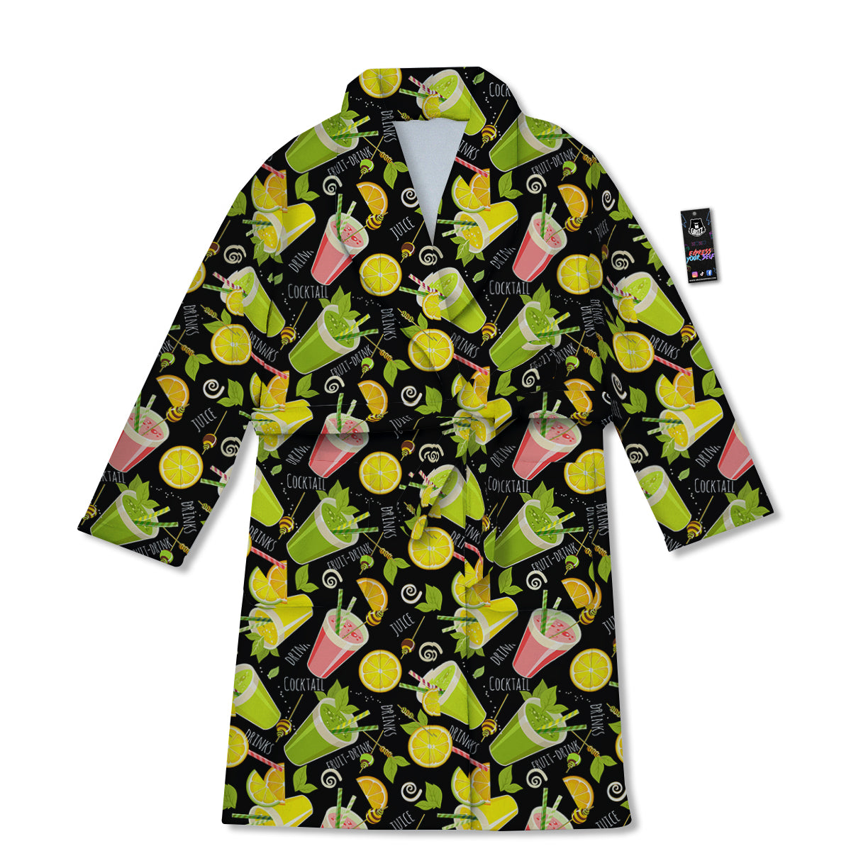 Cocktail Lemon Print Pattern Bathrobe-grizzshop