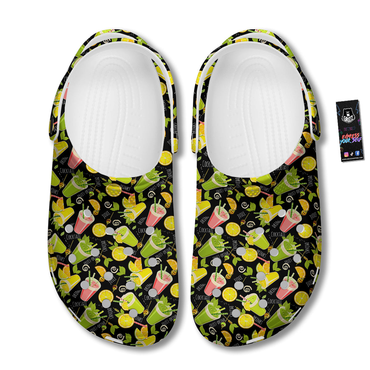 Cocktail Lemon Print Pattern Clog-grizzshop