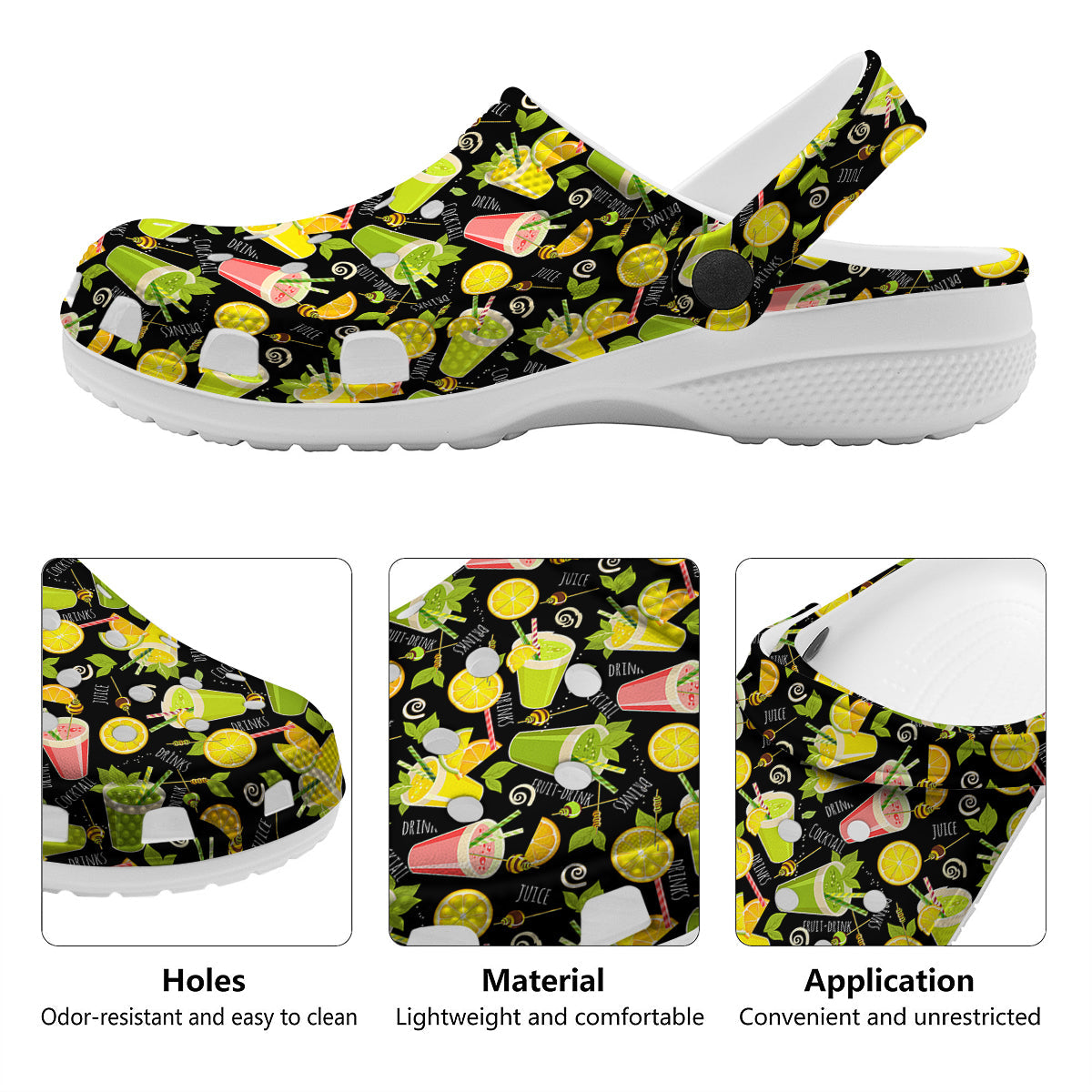 Cocktail Lemon Print Pattern Clog-grizzshop
