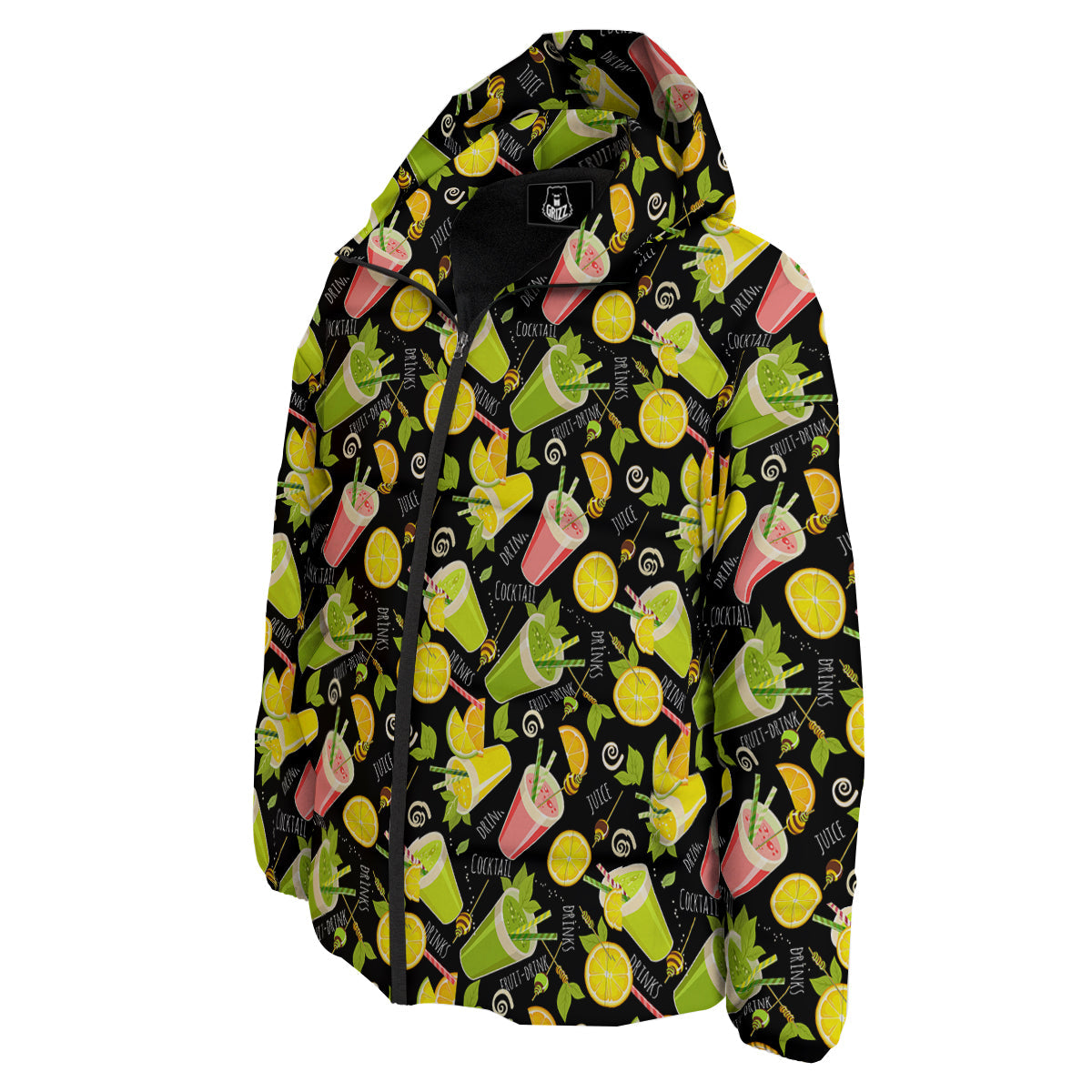 Cocktail Lemon Print Pattern Down Jacket-grizzshop