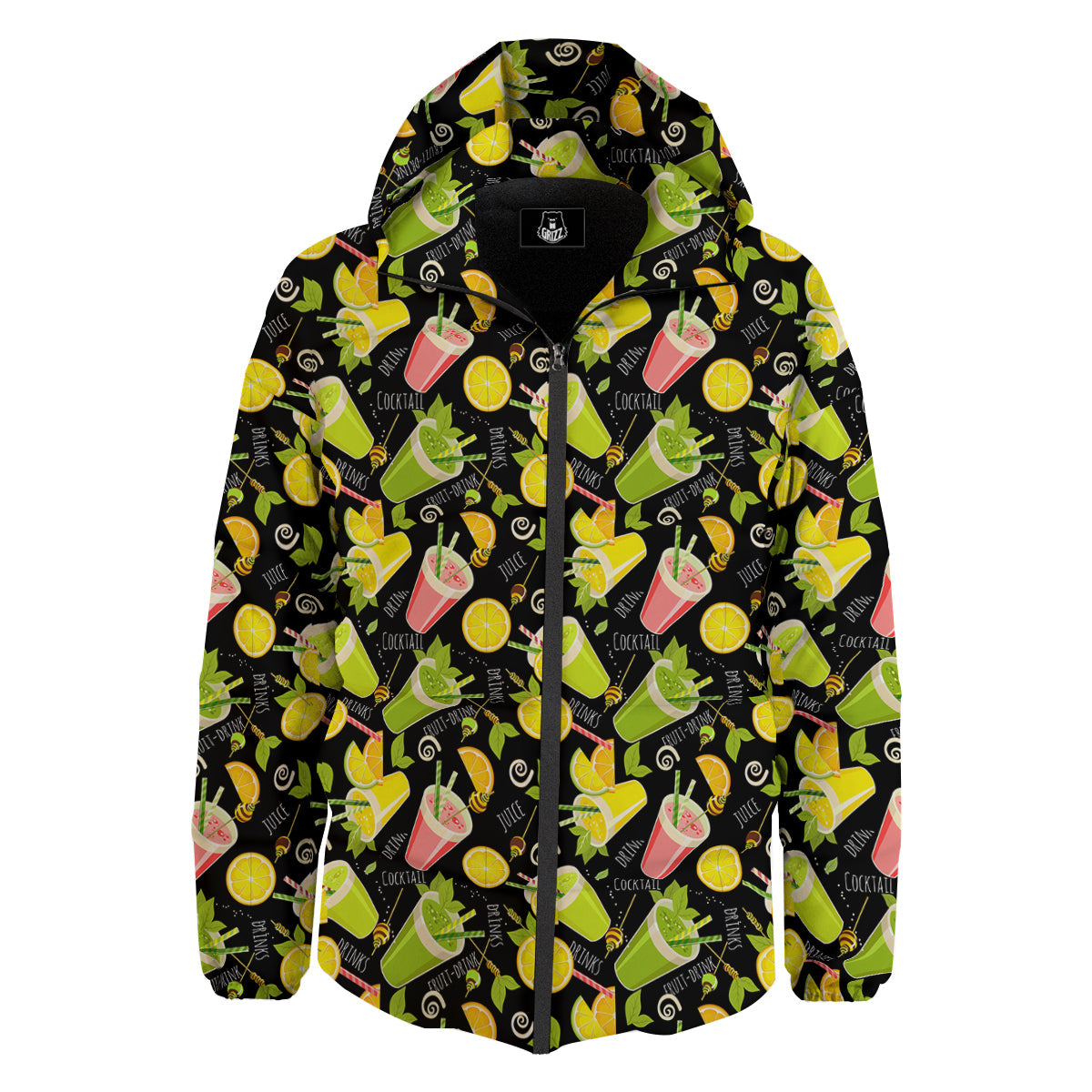 Cocktail Lemon Print Pattern Down Jacket-grizzshop