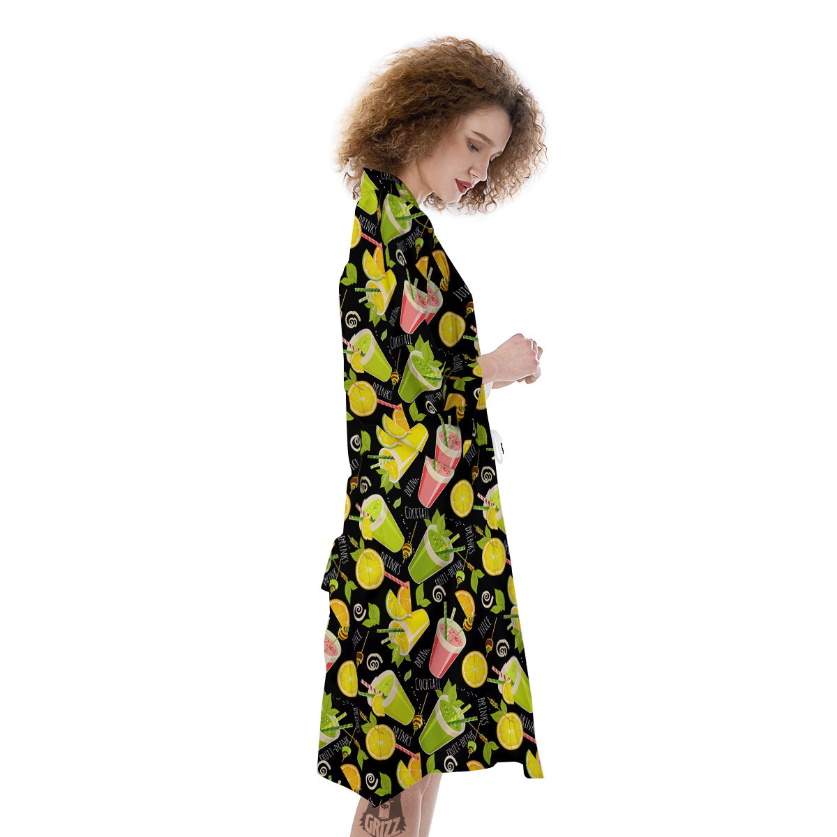 Cocktail Lemon Print Pattern Kimono-grizzshop
