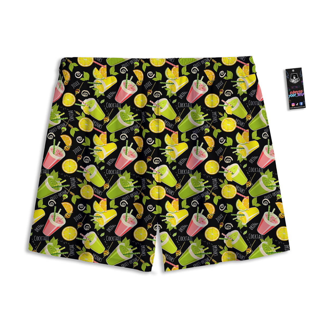Cocktail Lemon Print Pattern Mesh Shorts-grizzshop
