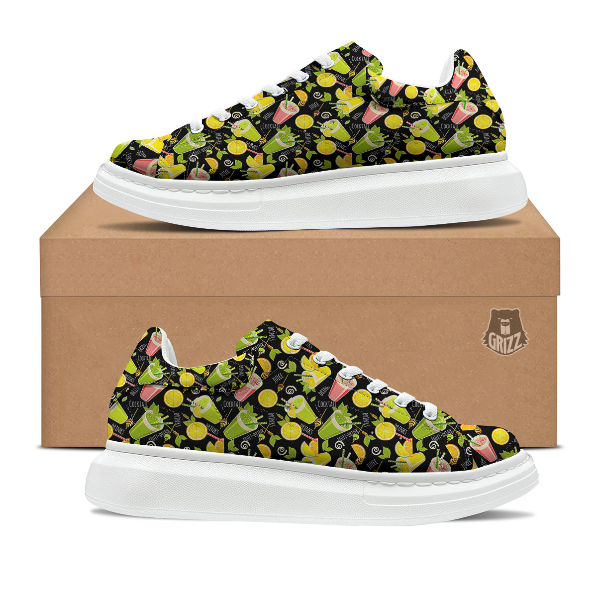 Cocktail Lemon Print Pattern Platform Shoes-grizzshop