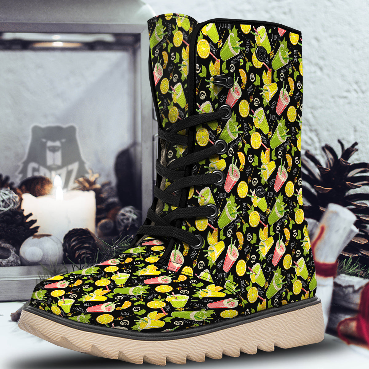 Cocktail Lemon Print Pattern Snow Boots-grizzshop
