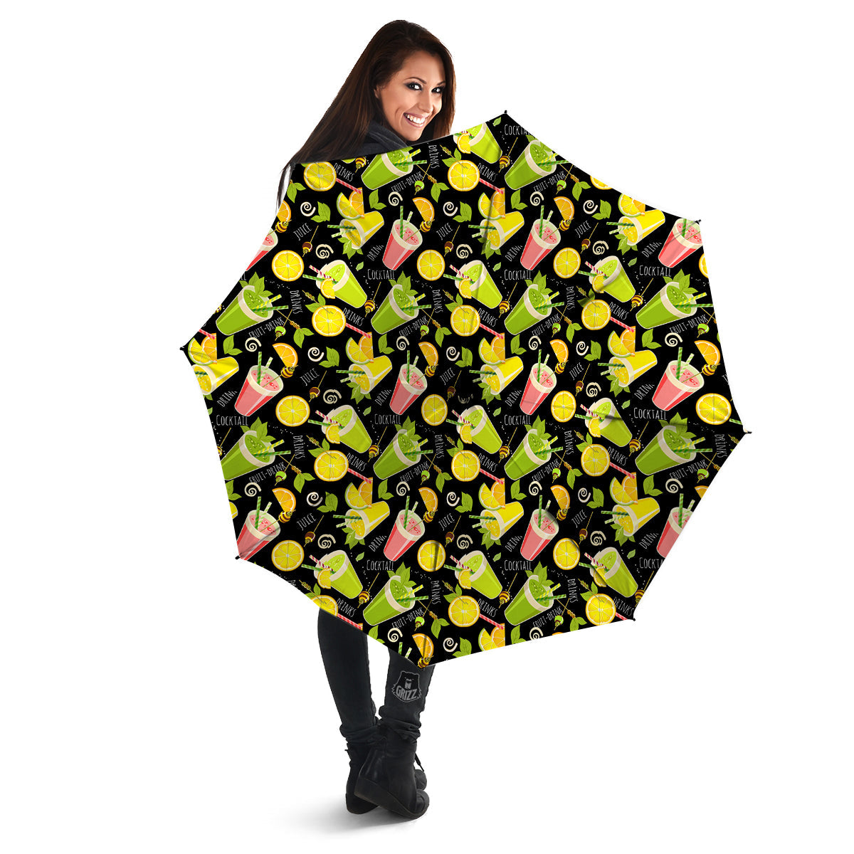 Cocktail Lemon Print Pattern Umbrella-grizzshop