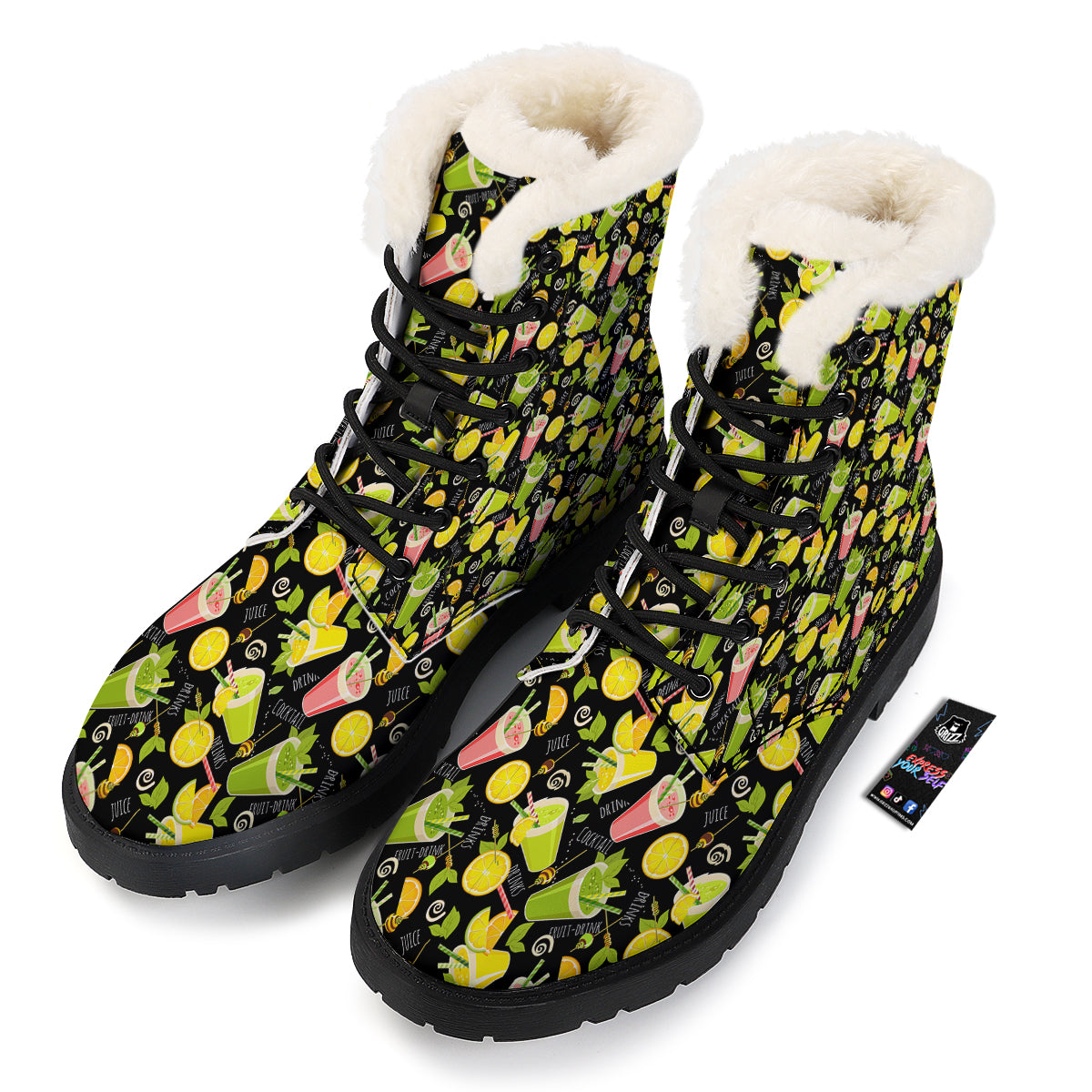 Cocktail Lemon Print Pattern Winter Boots-grizzshop