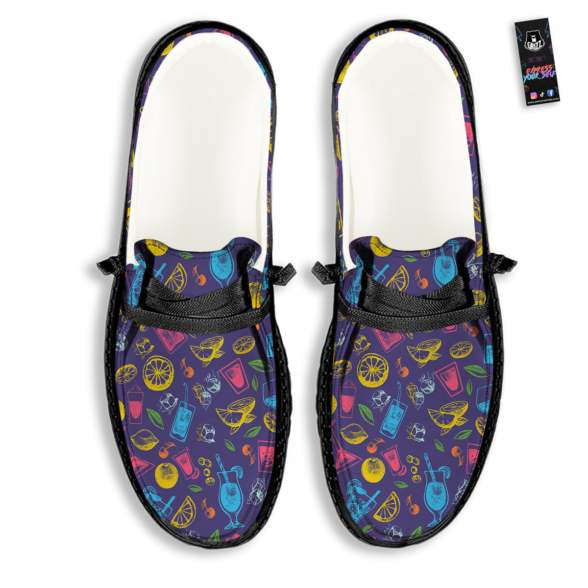 Cocktail Watercolor Print Pattern Black Loafers-grizzshop