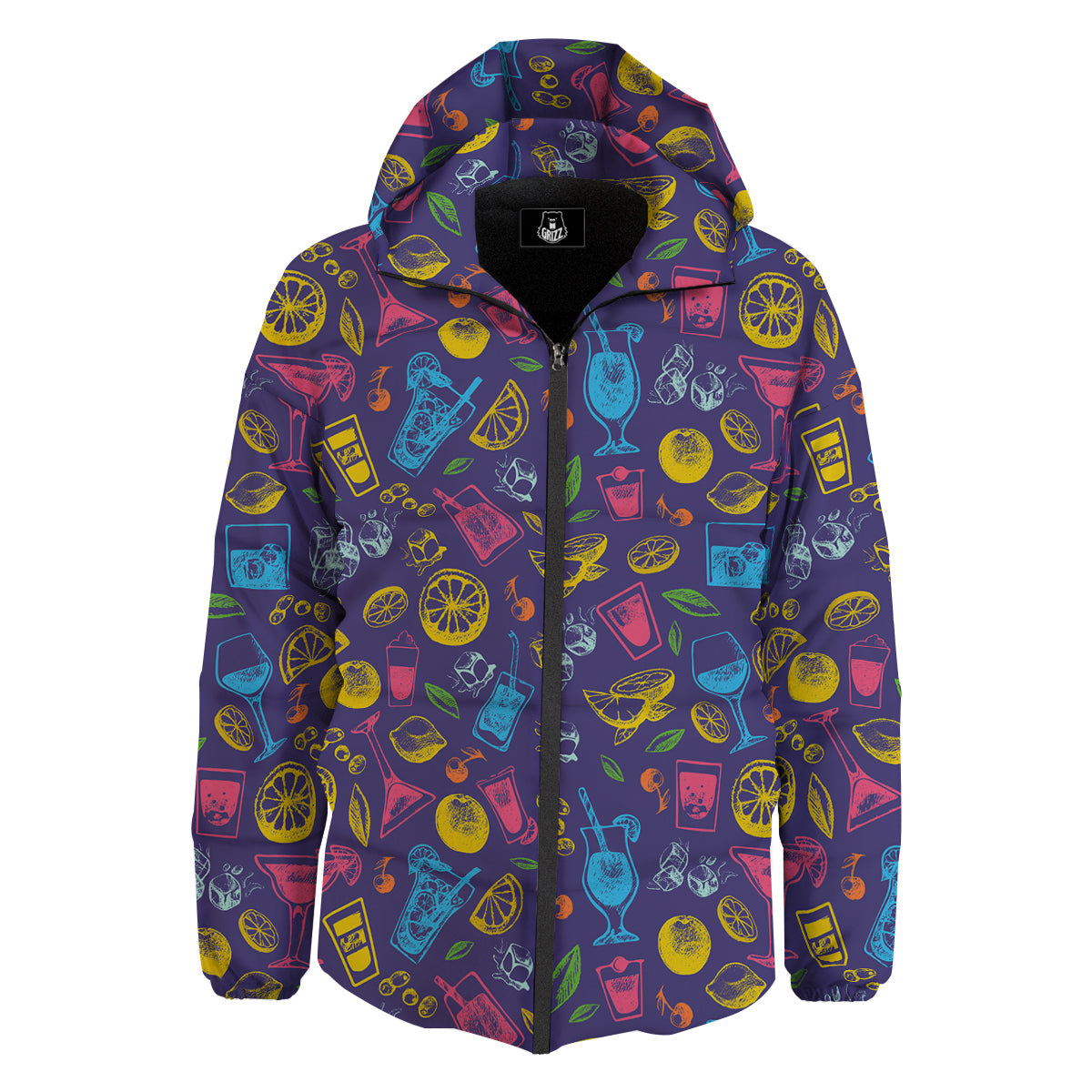 Cocktail Watercolor Print Pattern Down Jacket-grizzshop