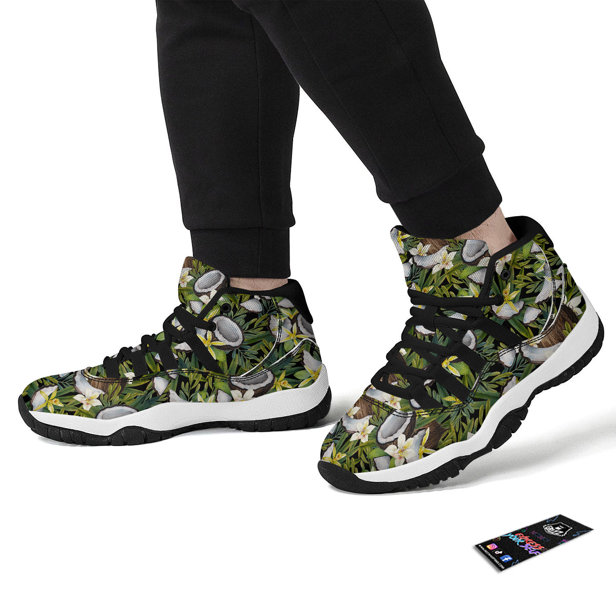 Coconut And Vanilla Flower Print Pattern Black Bball Shoes-grizzshop