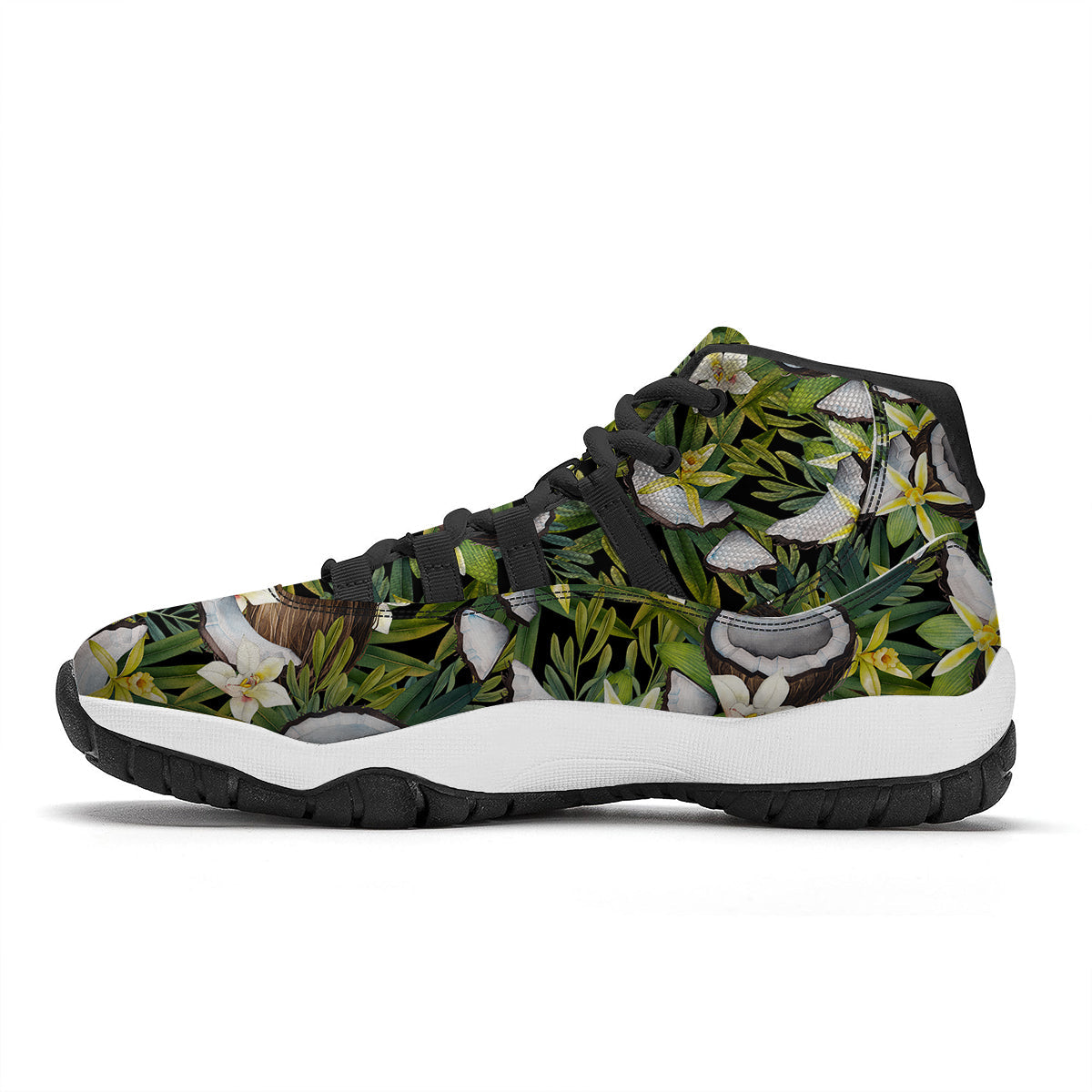 Coconut And Vanilla Flower Print Pattern Black Bball Shoes-grizzshop