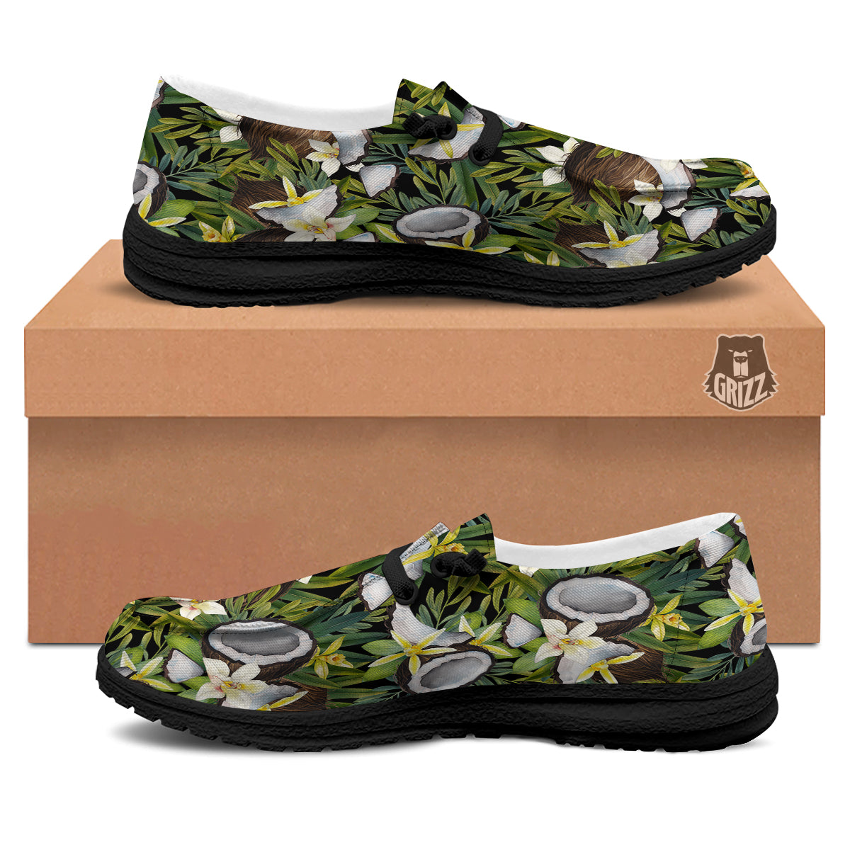 Coconut And Vanilla Flower Print Pattern Black Loafers-grizzshop