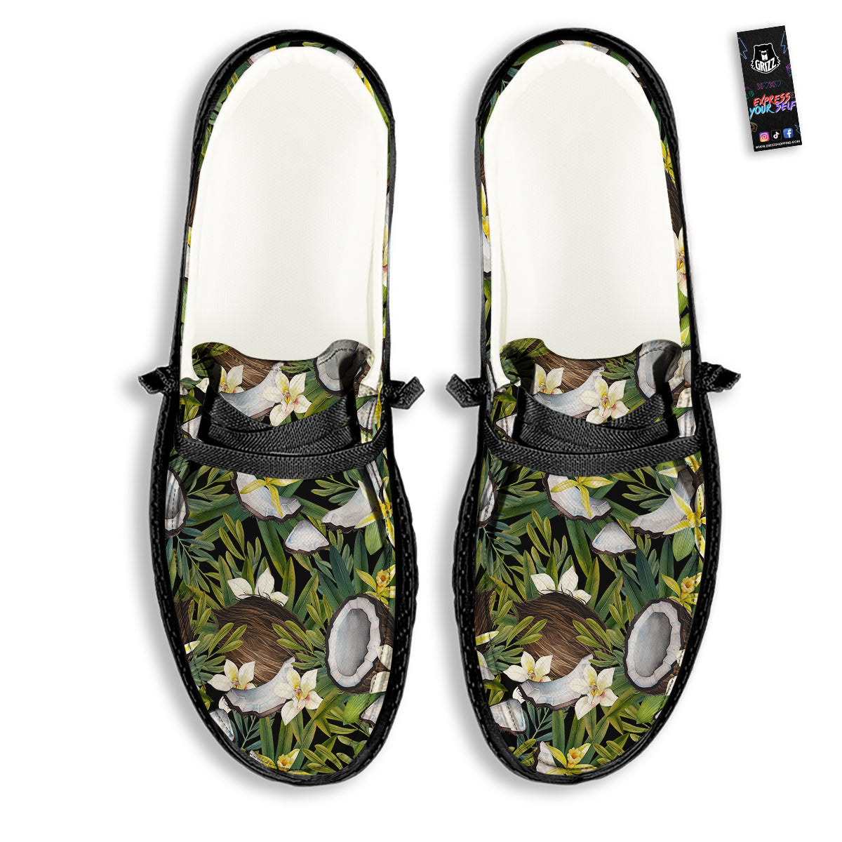 Coconut And Vanilla Flower Print Pattern Black Loafers-grizzshop