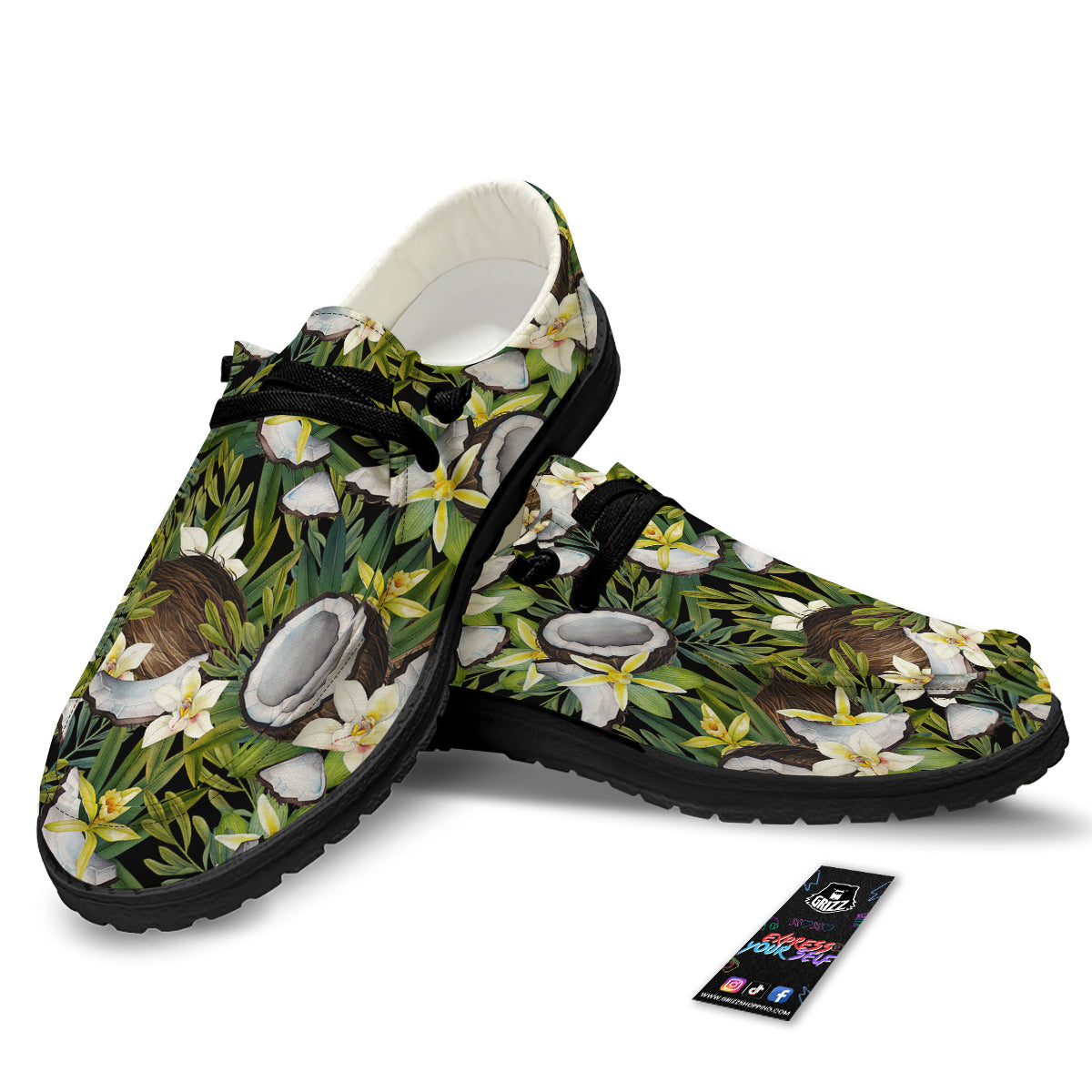 Coconut And Vanilla Flower Print Pattern Black Loafers-grizzshop