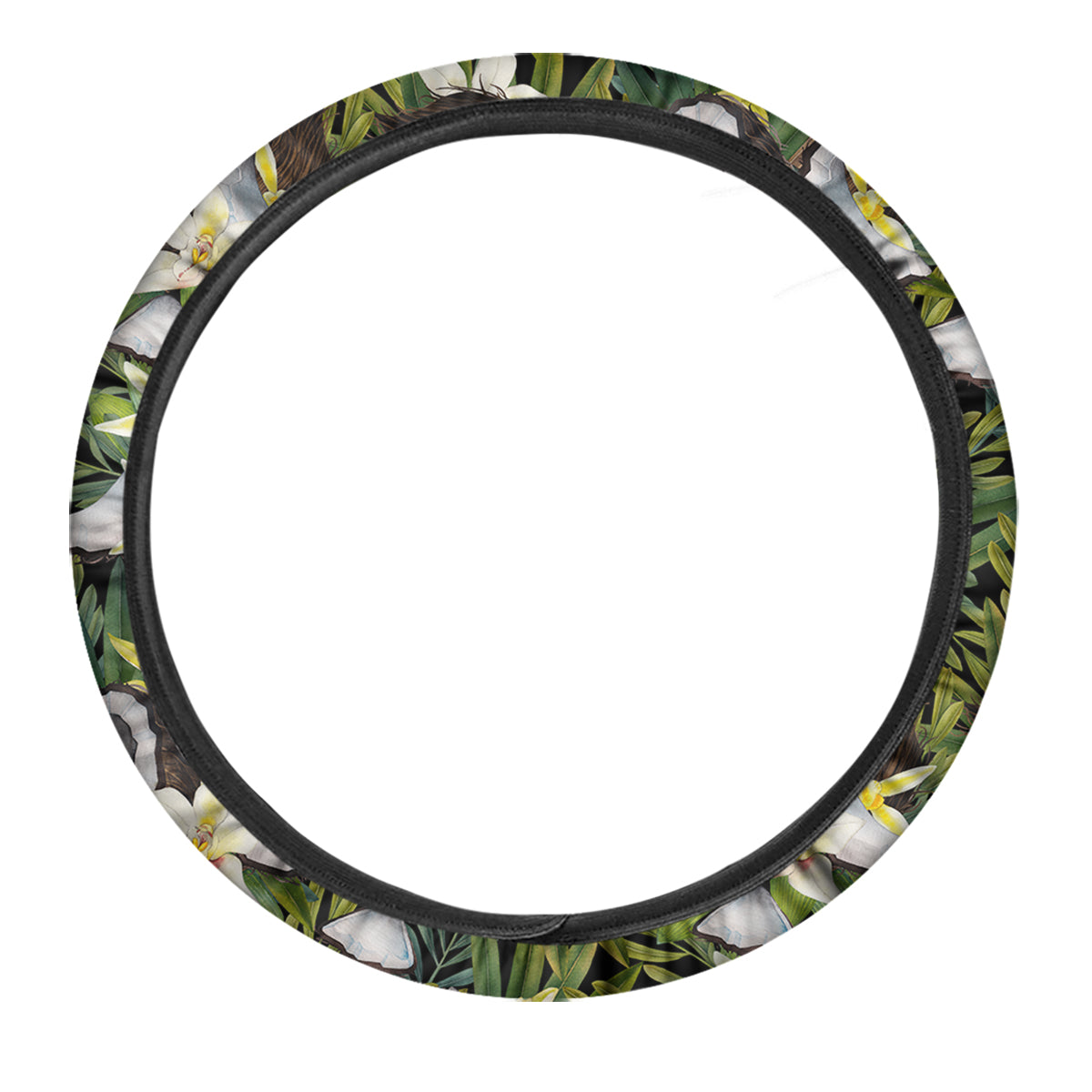 Coconut And Vanilla Flower Print Pattern Car Steering Wheel Cover-grizzshop