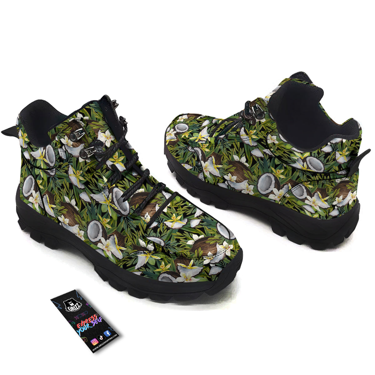 Coconut And Vanilla Flower Print Pattern Hiking Shoes-grizzshop