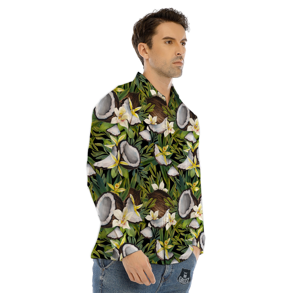 Coconut And Vanilla Flower Print Pattern Men's Dress Shirts-grizzshop