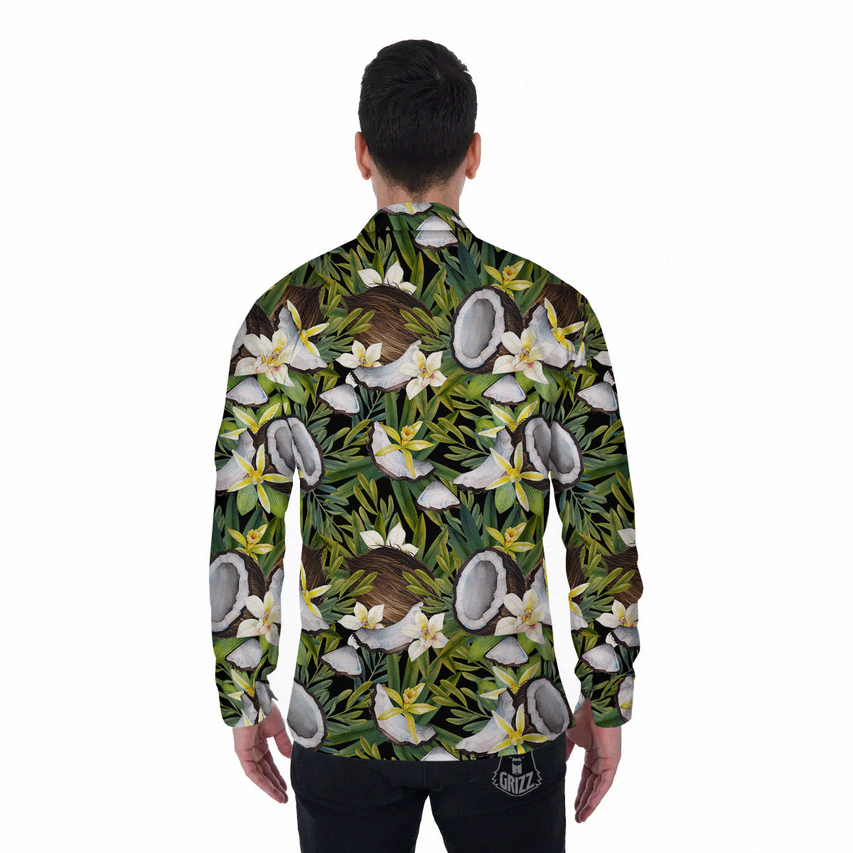 Coconut And Vanilla Flower Print Pattern Men's Long Sleeve Shirts-grizzshop