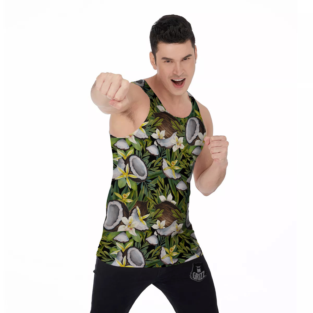 Coconut And Vanilla Flower Print Pattern Men's Tank Top-grizzshop